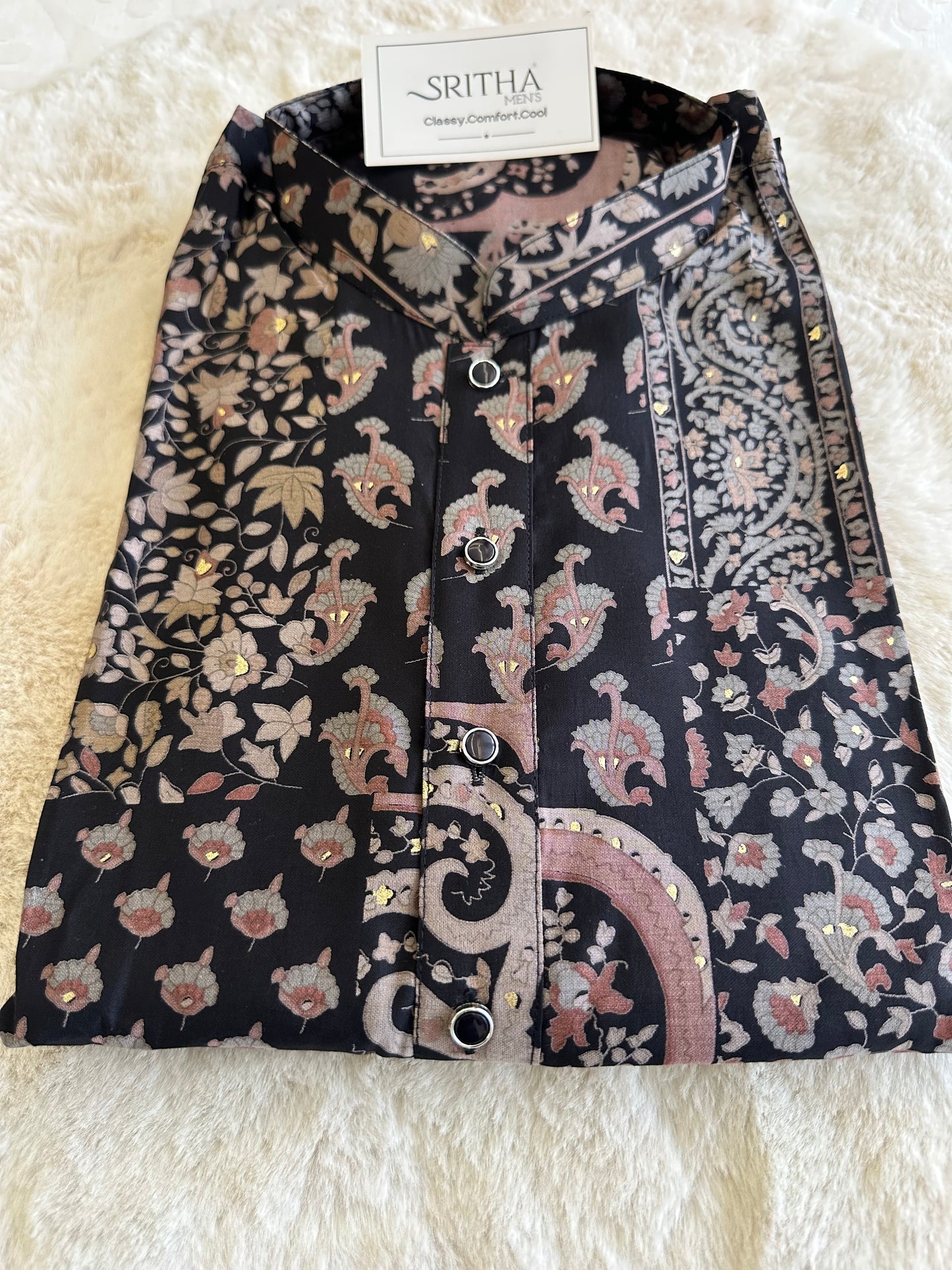 SM0725-02-05 Black Soft Muslin Blend Kurta Set