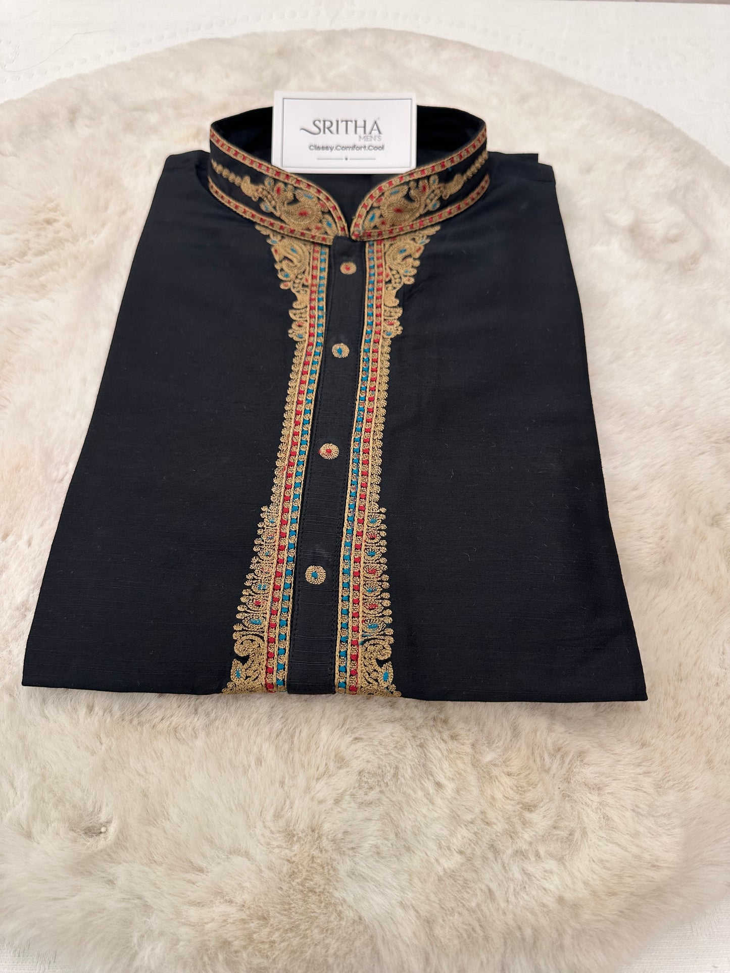 SM0625-06-03 Black & Gold Soft Cotton Silk Blend Kurta Set