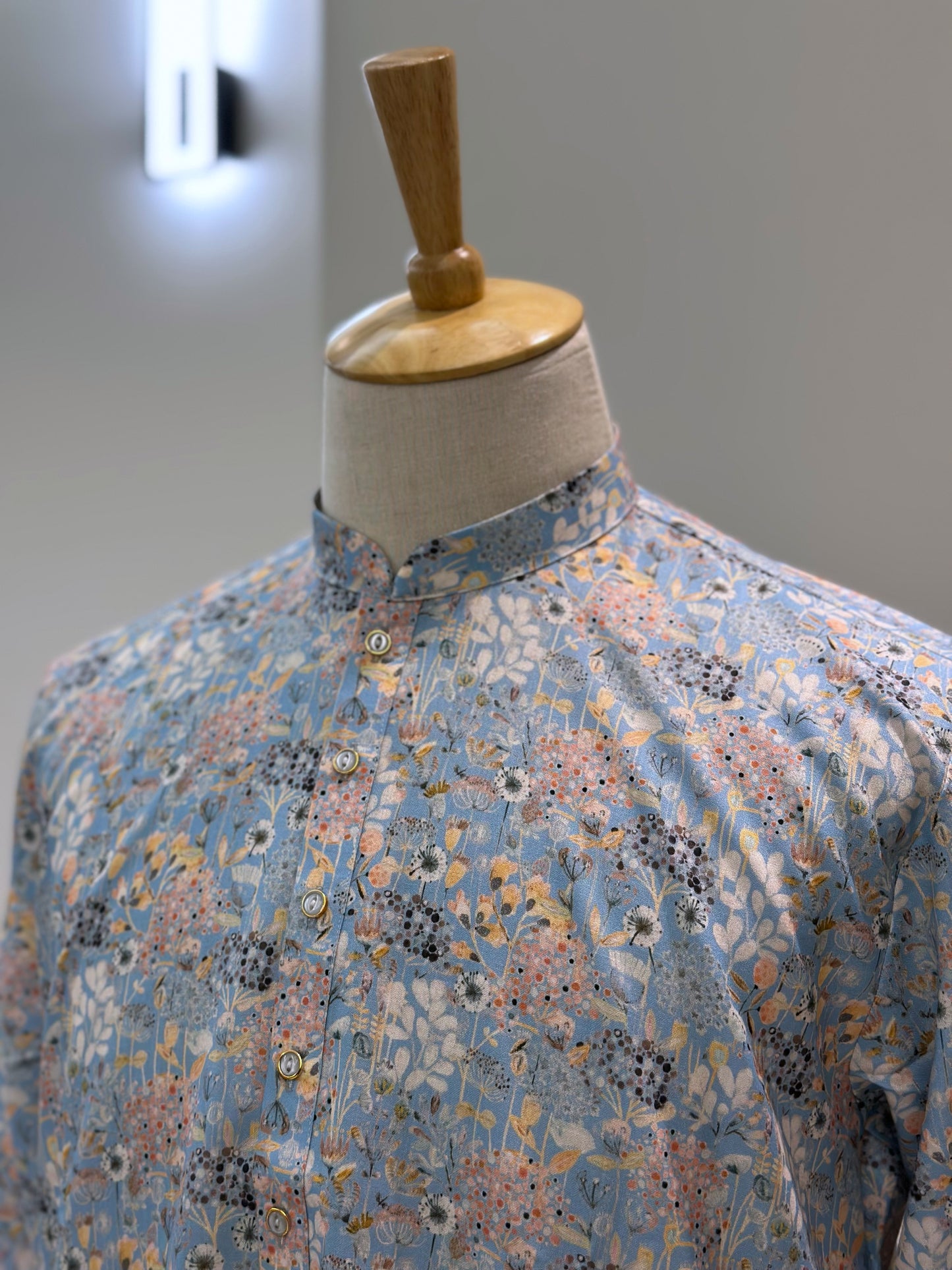 SM1224-01-07 Light Blue Floral Print Soft Kurta