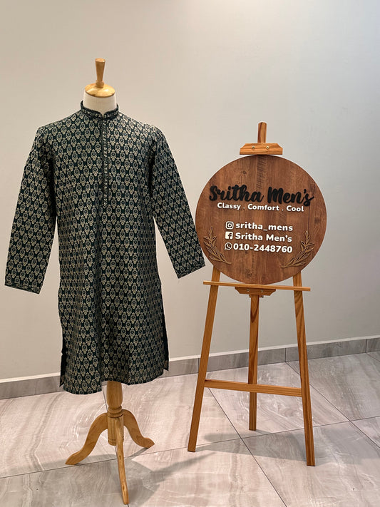 SM0126-02-03 Dark Green & Gold Jacquard with Cotton Lining Set