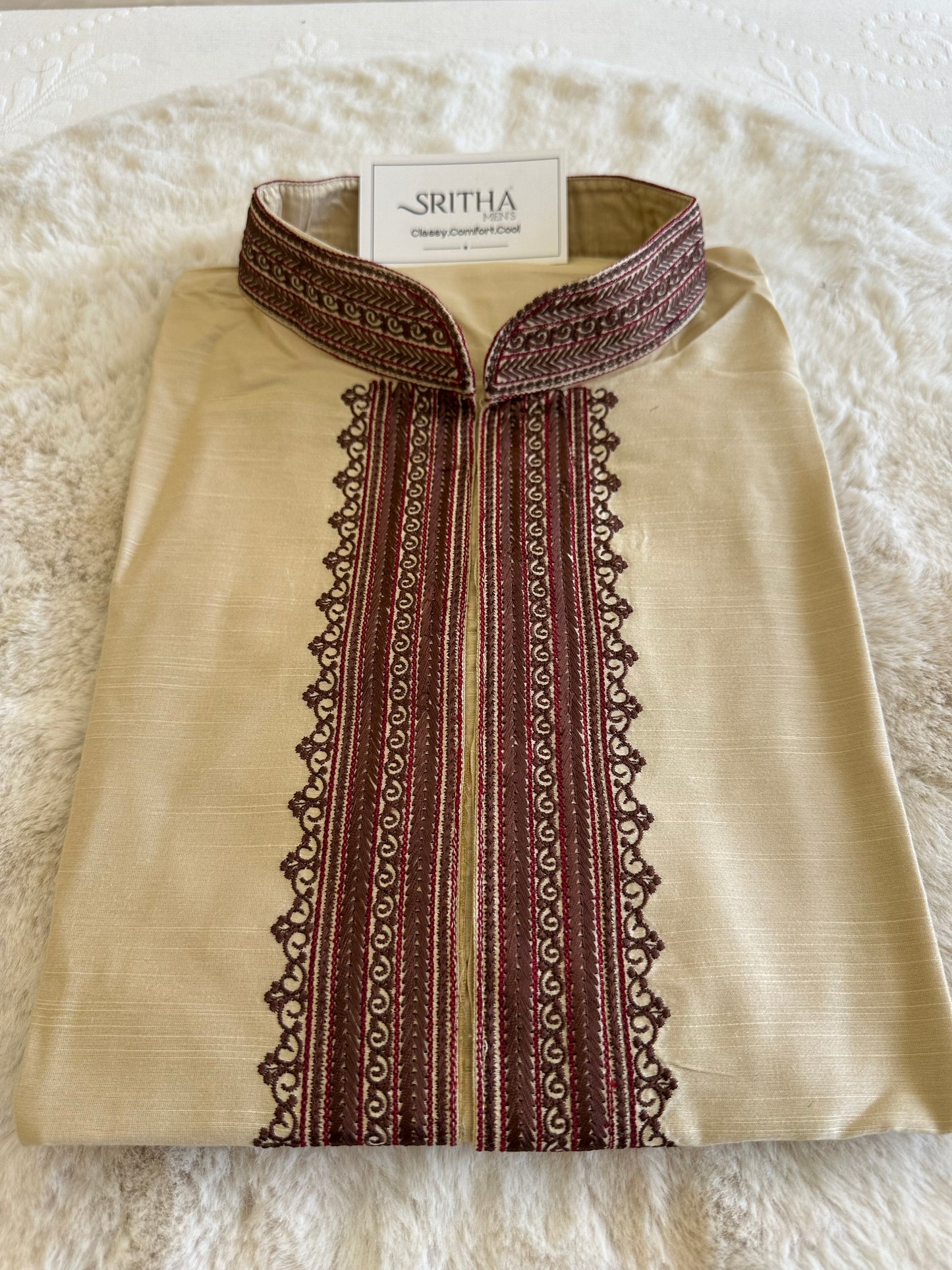 SM0625-06-01 Beige & Maroon Soft Cotton Silk Blend Kurta Set