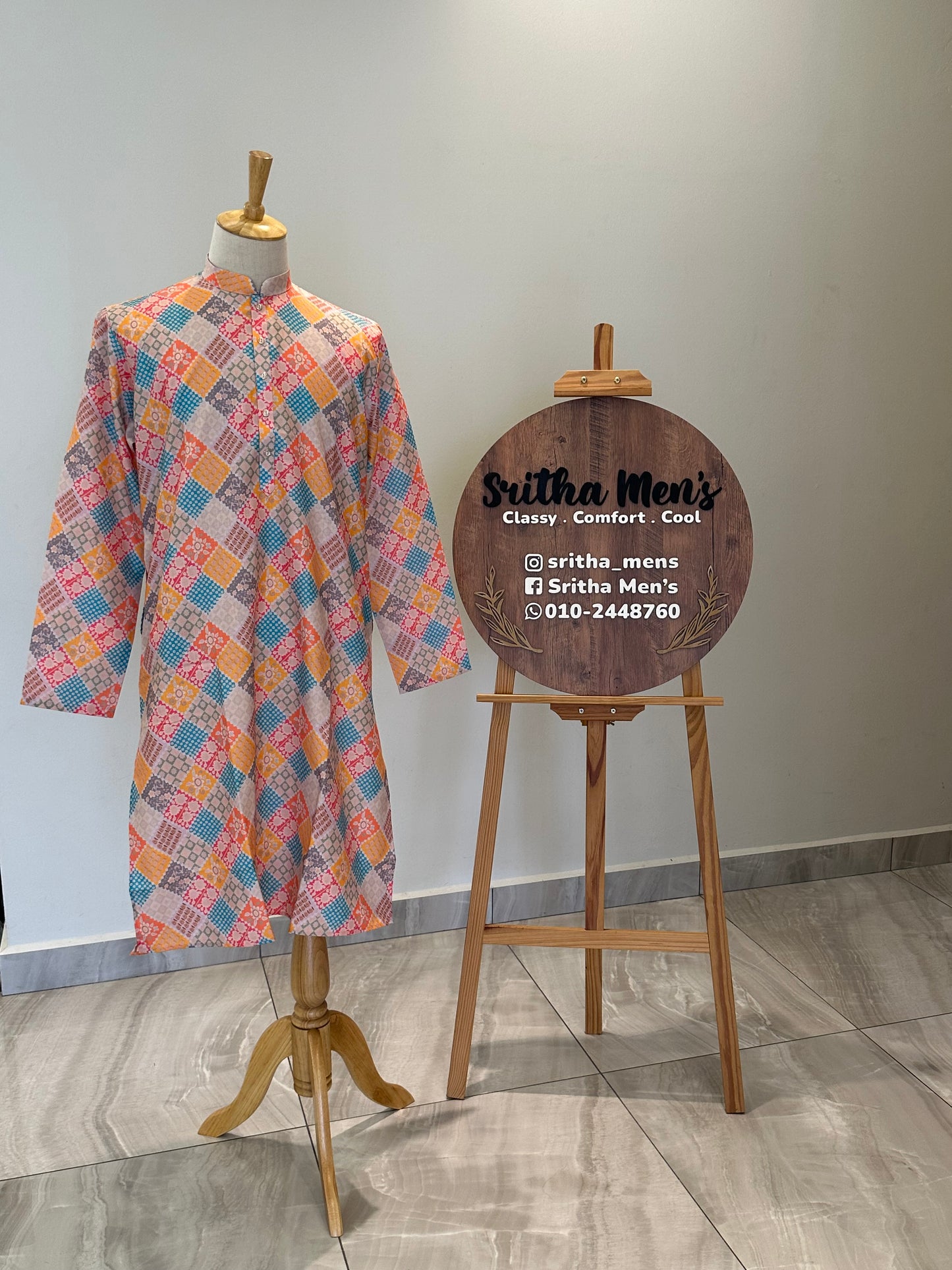 SM0625-01-03 Yellow Pink & Green Printed Cotton Kurta