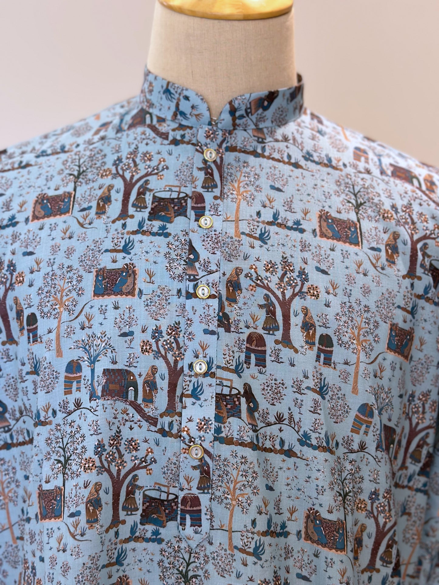 SM0625-01-02 Light Blue Printed Cotton Kurta