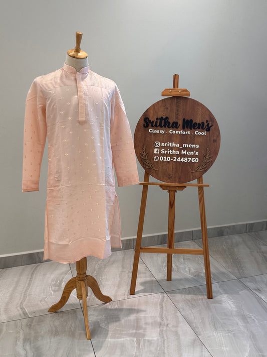 SM0326-06-02 Light Pink with Embroidery Floral Soft Cotton Blend Kurta Set