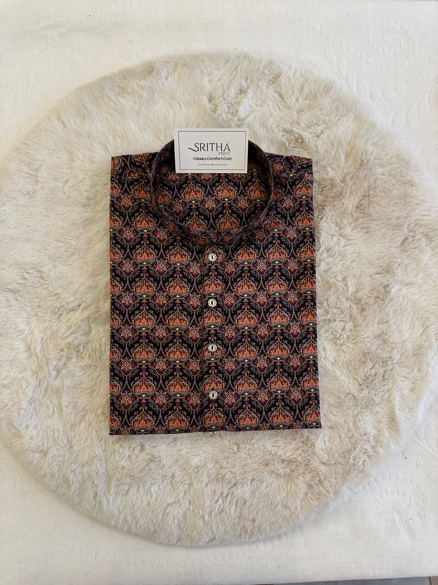 SM0625-01-12 Black & Orange Floral Khadi Silk Kurta