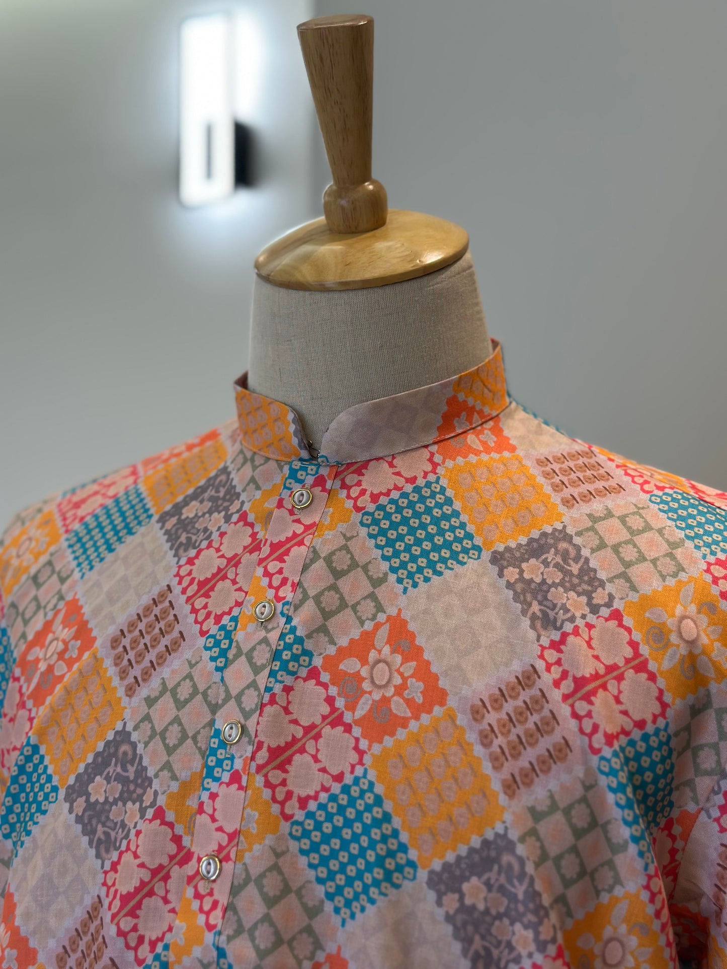 SM0625-01-03 Yellow Pink & Green Printed Cotton Kurta