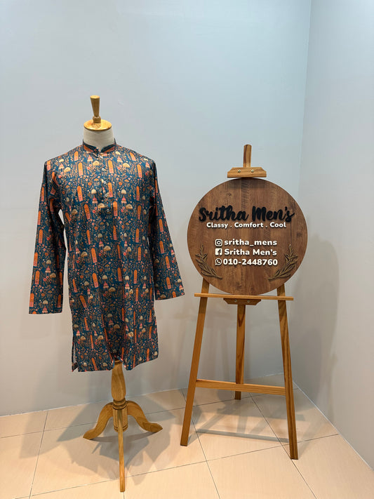 SM0726-01-07 Teal Base Printed Soft Cotton Kurta