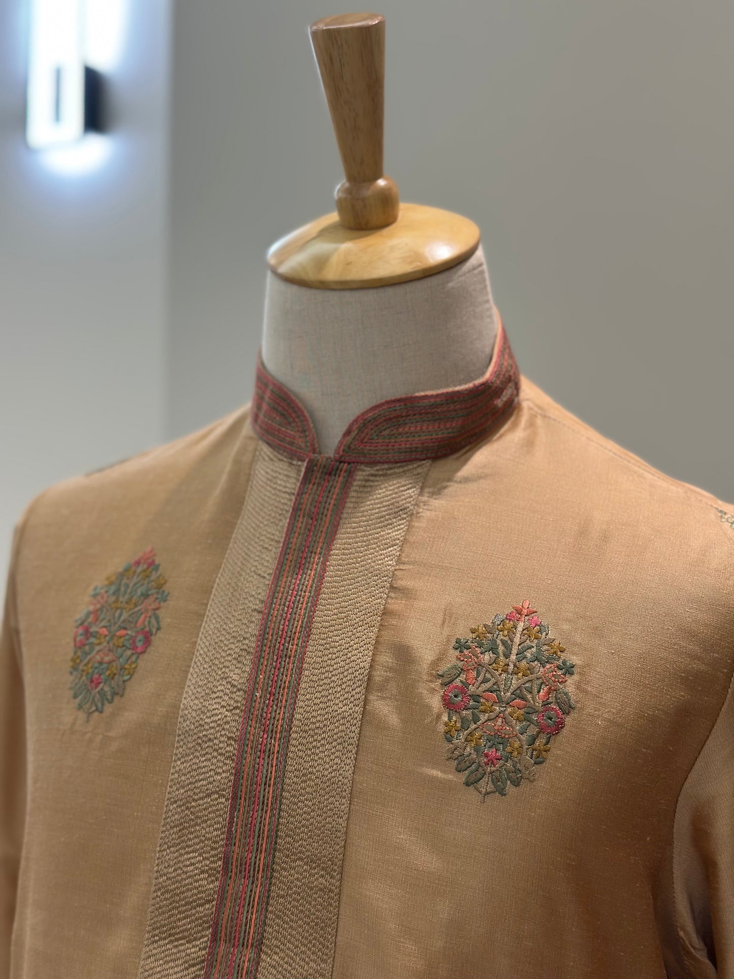 SM0625-06-04 Gold with Colourful Embroidery Floral Soft Silk Blend Kurta Set