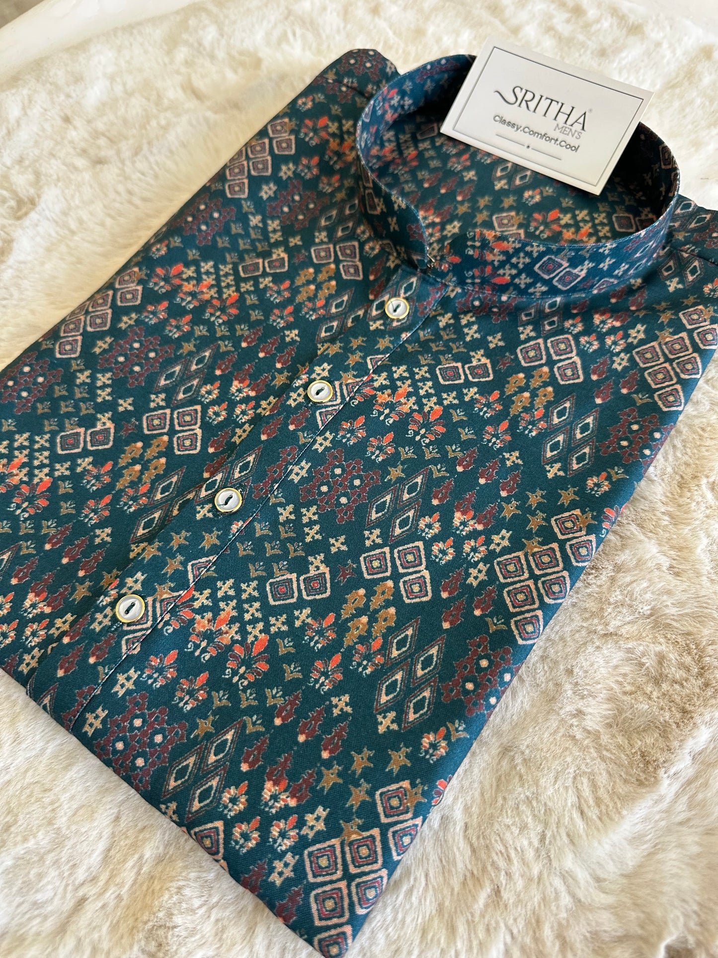 SM0625-01-09 Bottle Green Printed Cotton Kurta