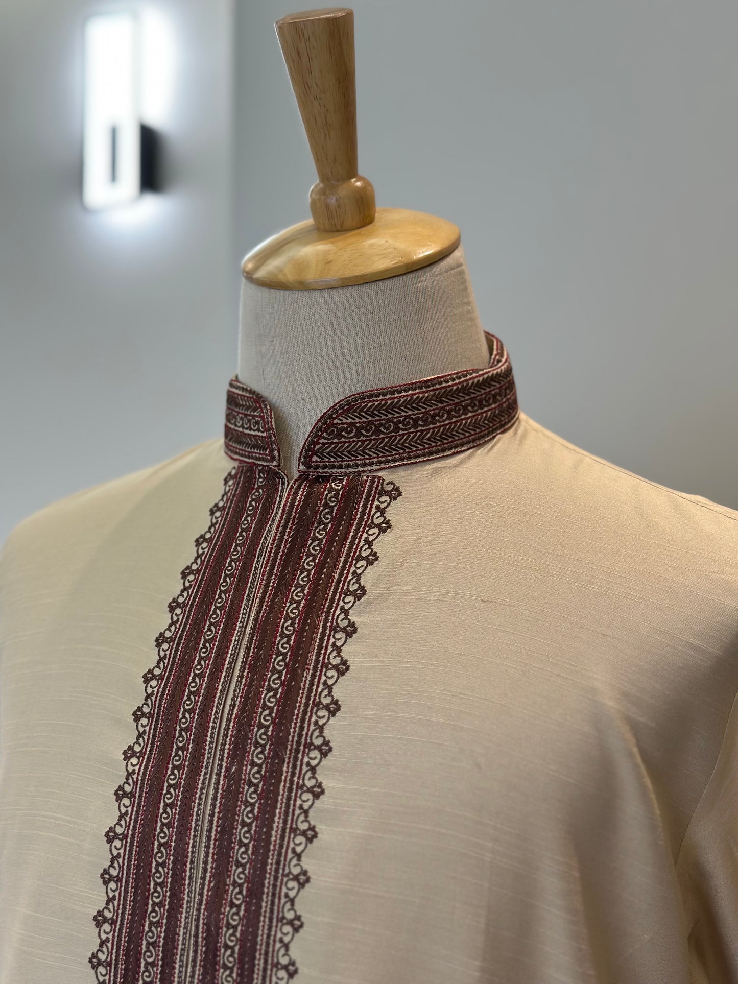 SM0625-06-01 Beige & Maroon Soft Cotton Silk Blend Kurta Set