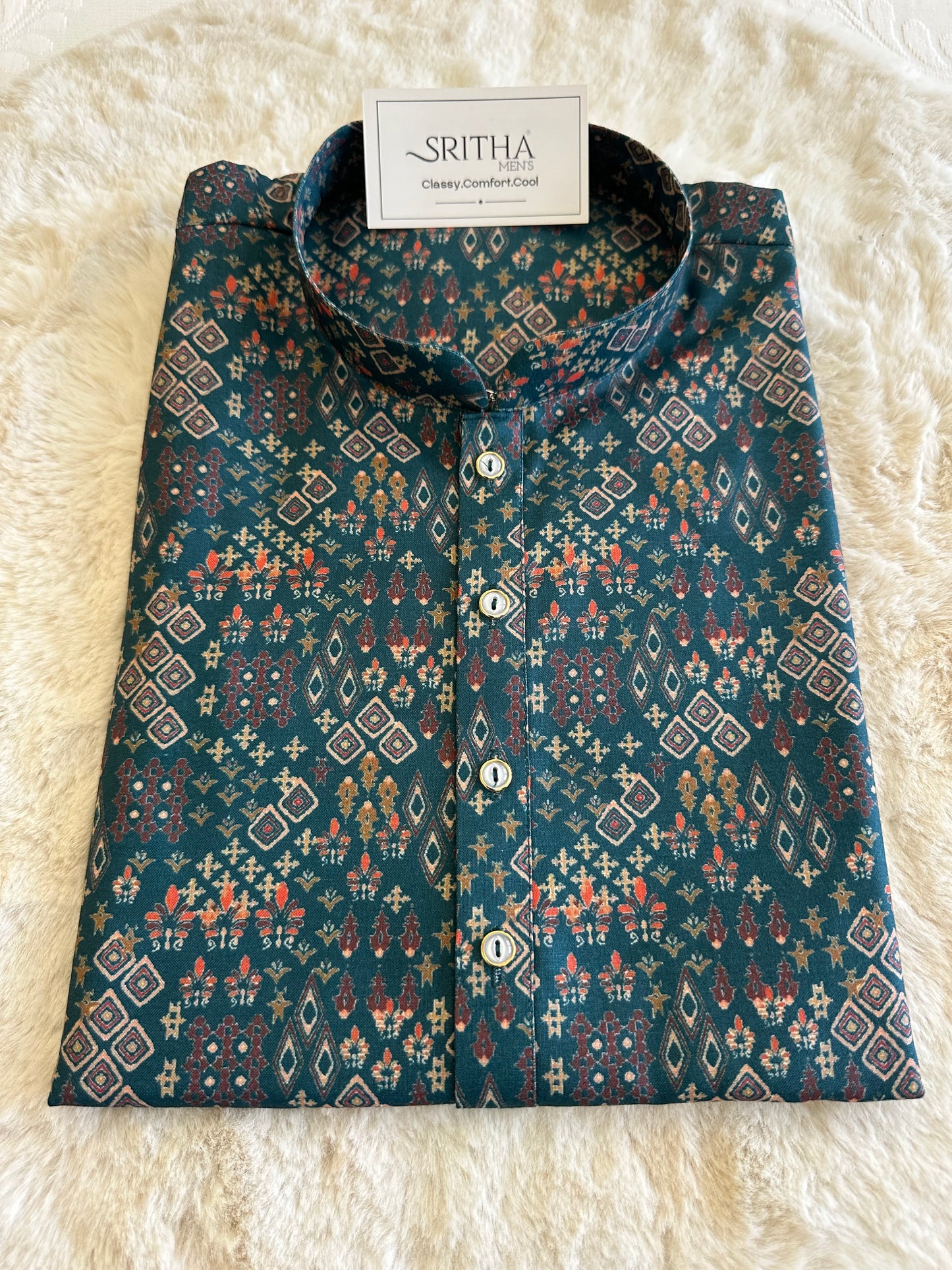 SM0625-01-09 Bottle Green Printed Cotton Kurta