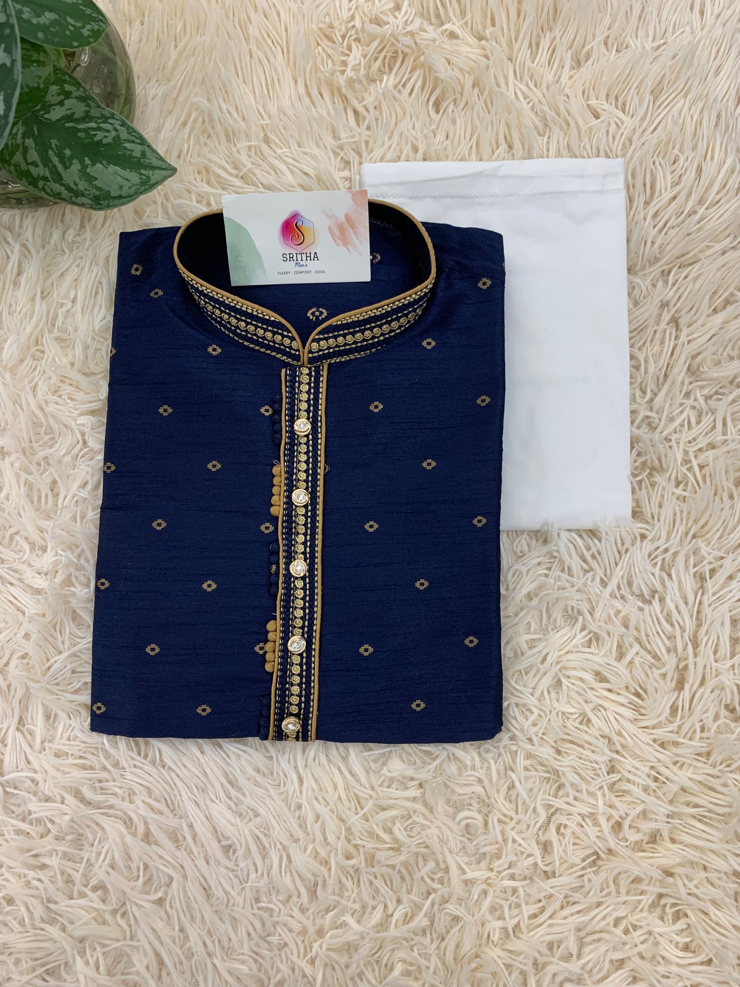 SM0324-04-01 Dark Blue Silk Blend Kurta Set