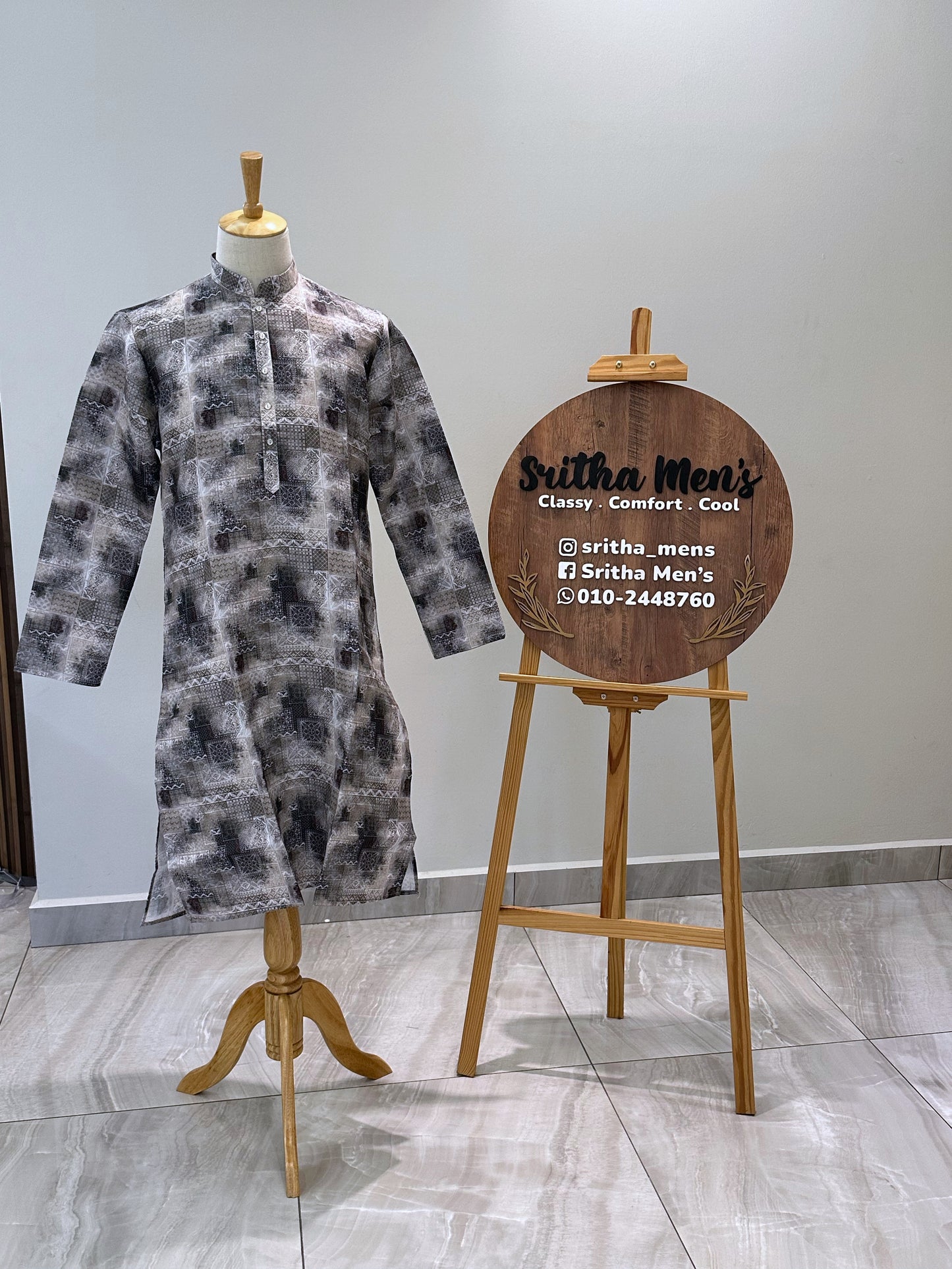 SM0624-01-07 Black & White Cotton Blend Kurta