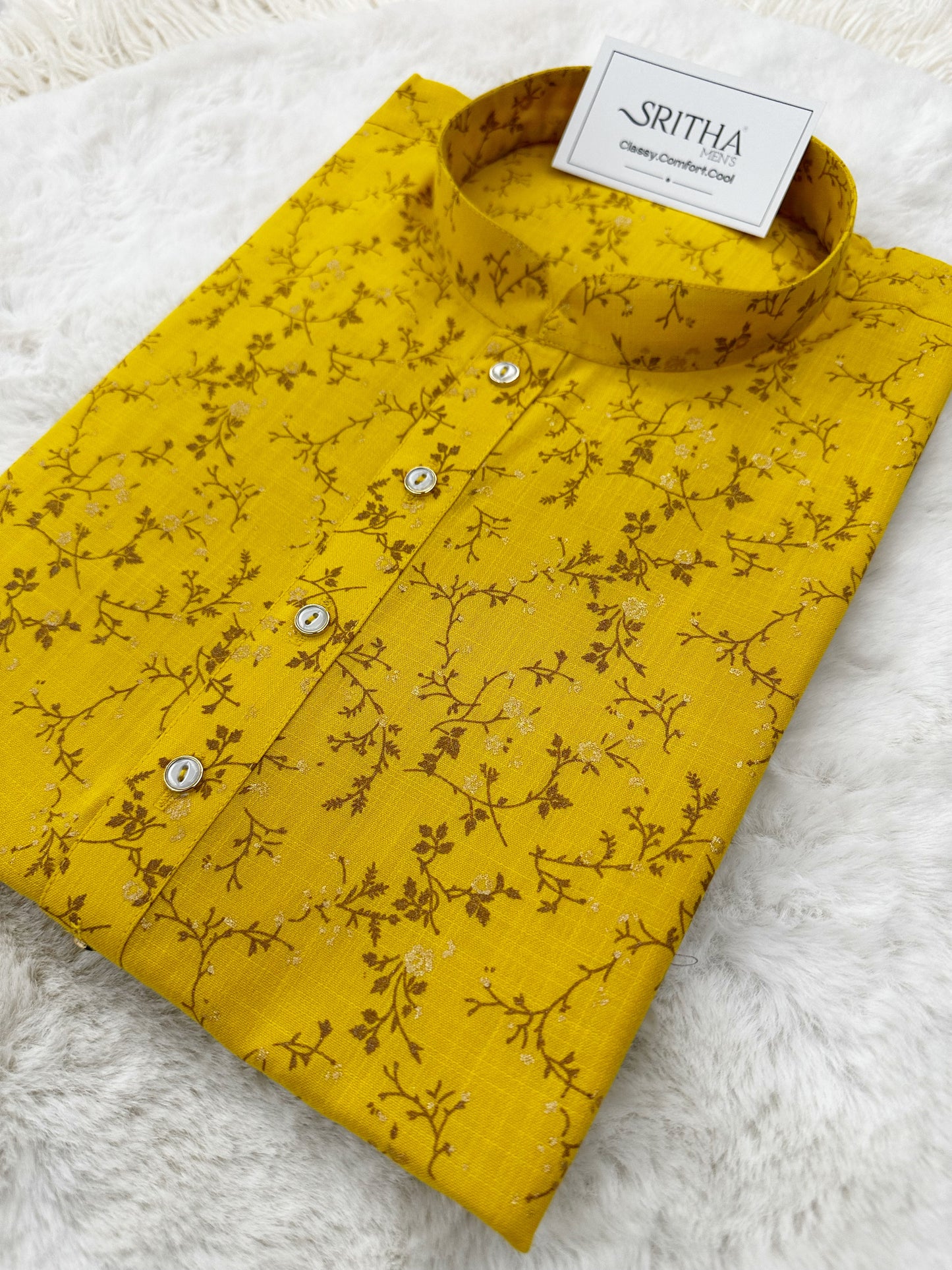 SM0624-01-11 Yellow Floral Solid Cotton Kurta