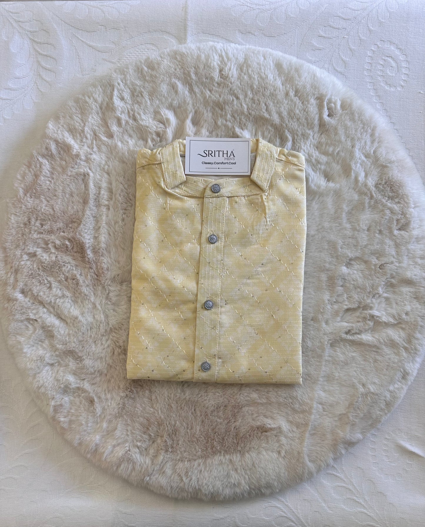 SM0225-03-07 Light Yellow to Green Ombre Design Cotton with Sequins Kurta