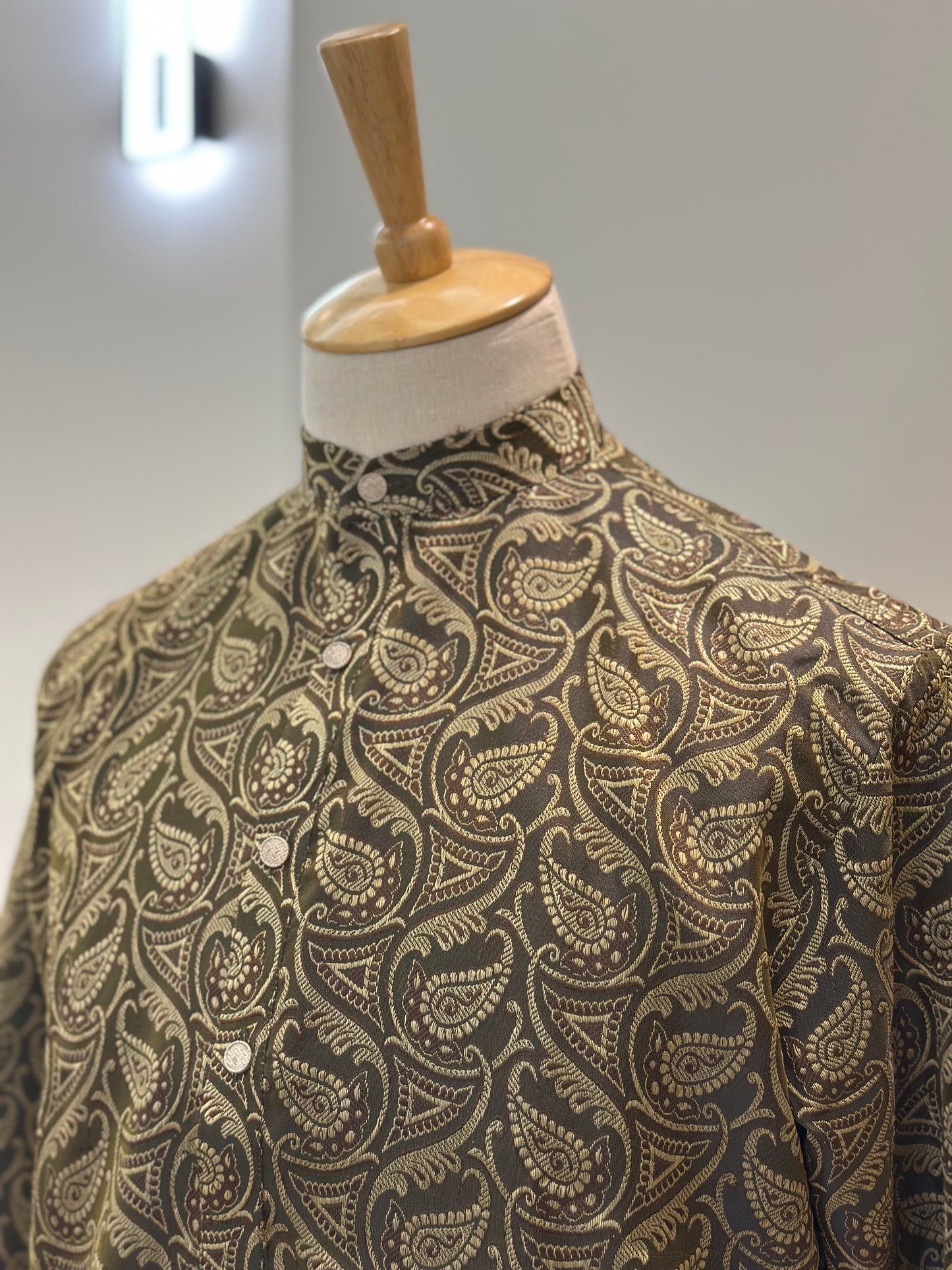 SM0225-03-02 Brown Green Cotton Silk Kurta
