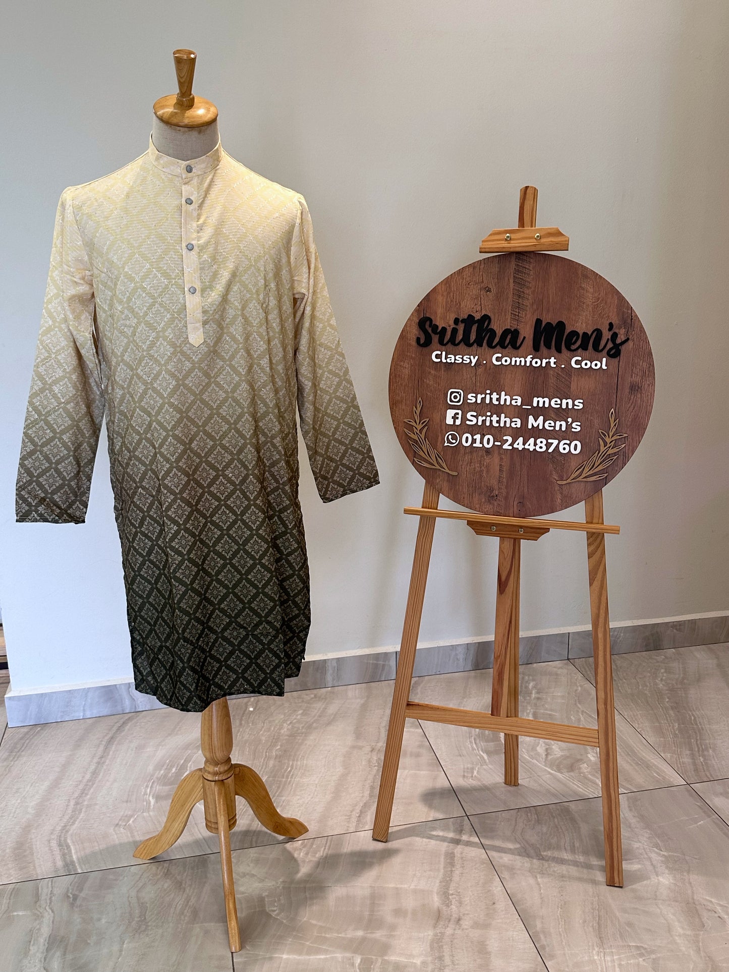 SM0225-03-07 Light Yellow to Green Ombre Design Cotton with Sequins Kurta