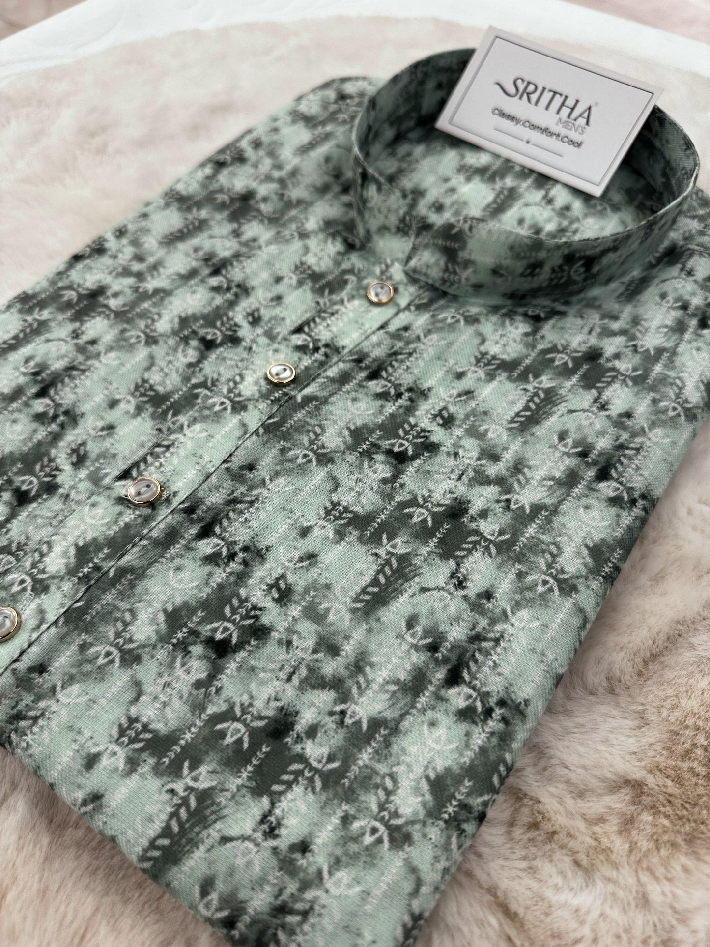 SM0624-01-10 Green & Black Cotton Blend Kurta