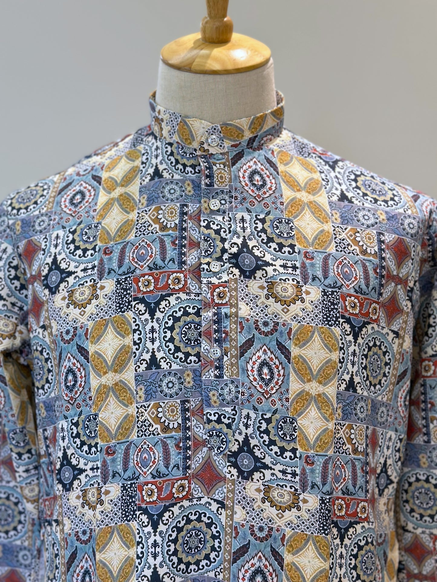 SM1024-01-23 Blue & White Multi Pattern Viscose Kurta