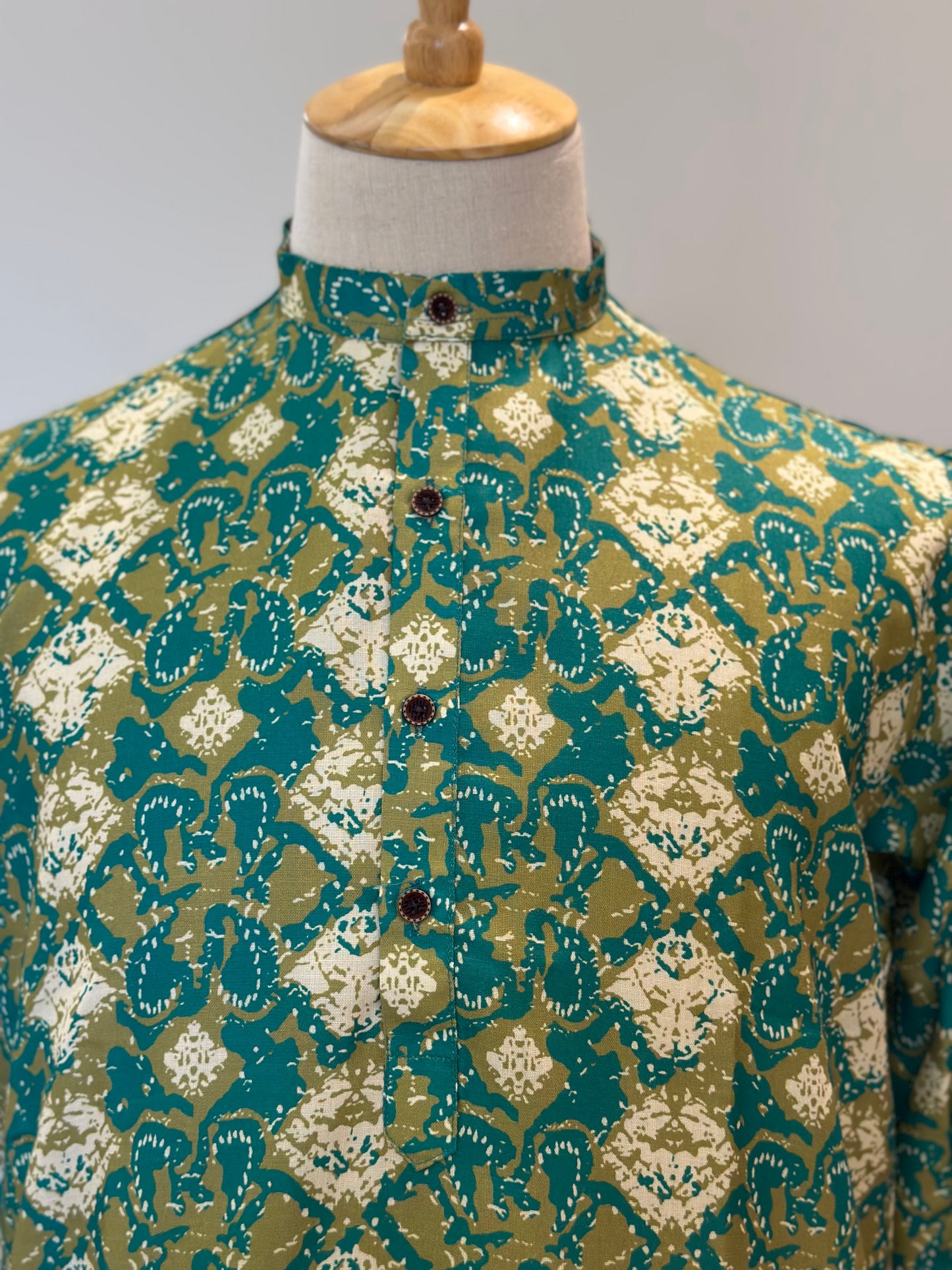 SM0225-03-04 Green Yellow Cotton Kurta