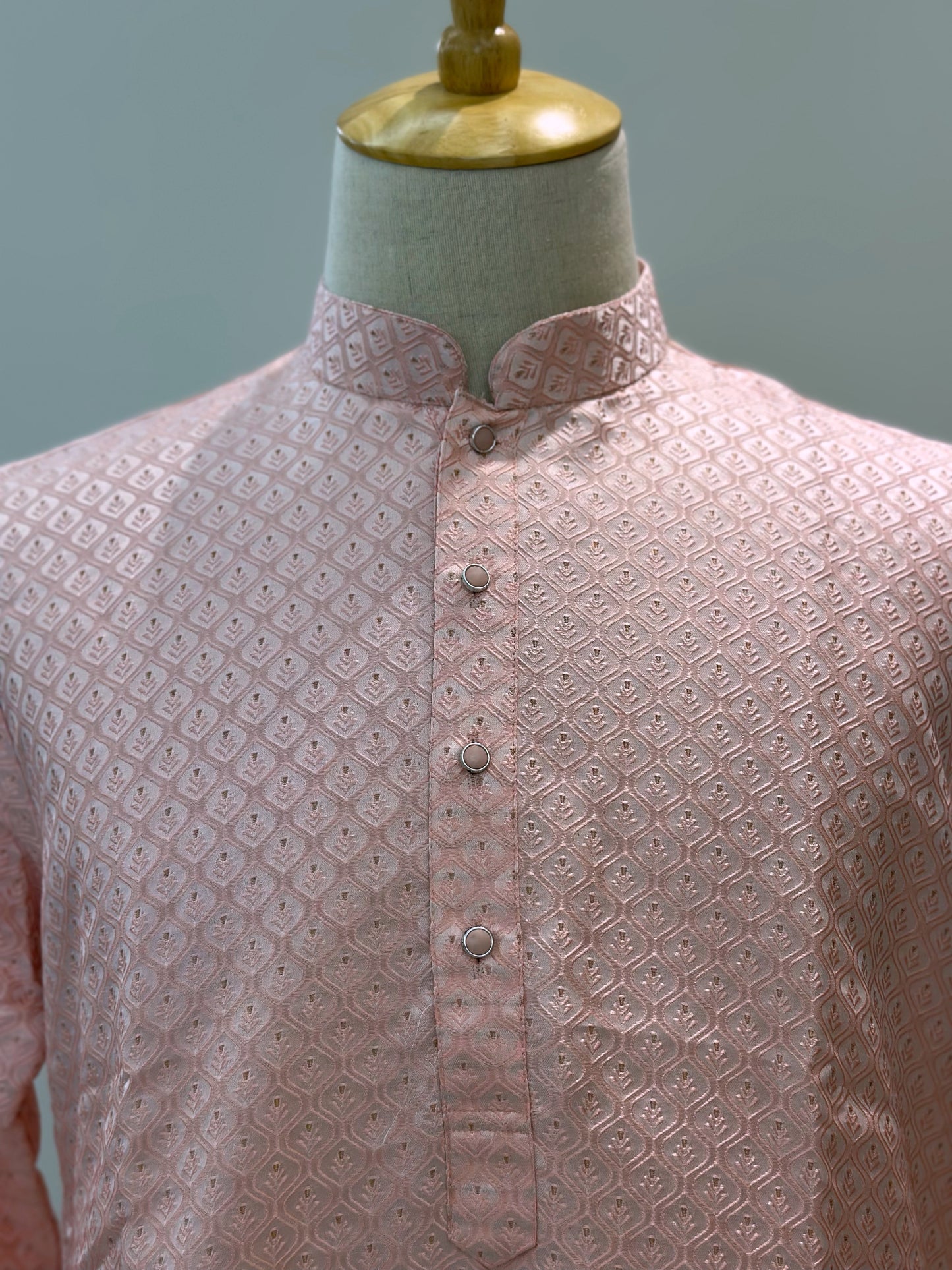 SM0425-02-01 Baby Pink Jacquard Silk Blend Kurta Set