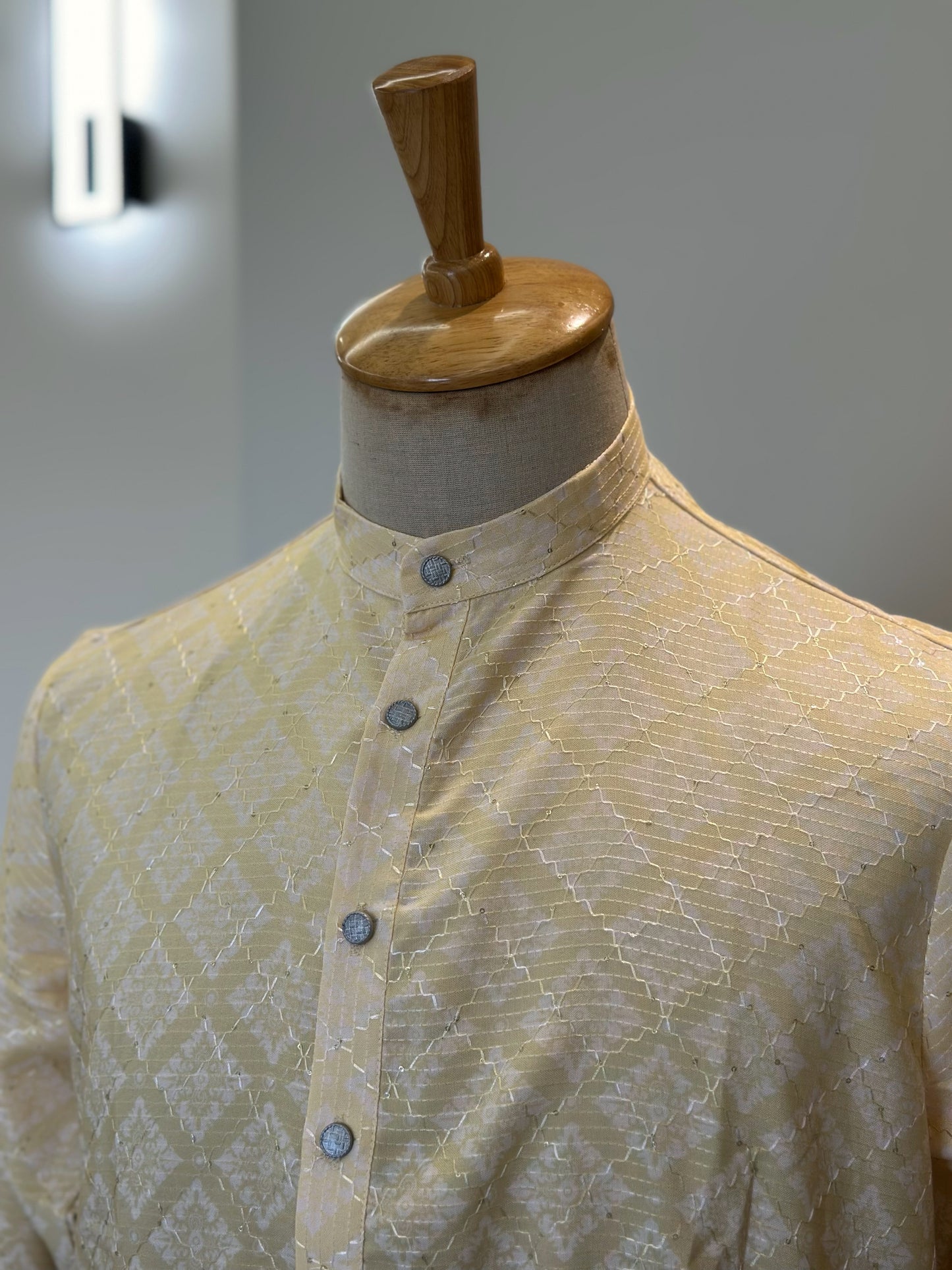 SM0225-03-07 Light Yellow to Green Ombre Design Cotton with Sequins Kurta