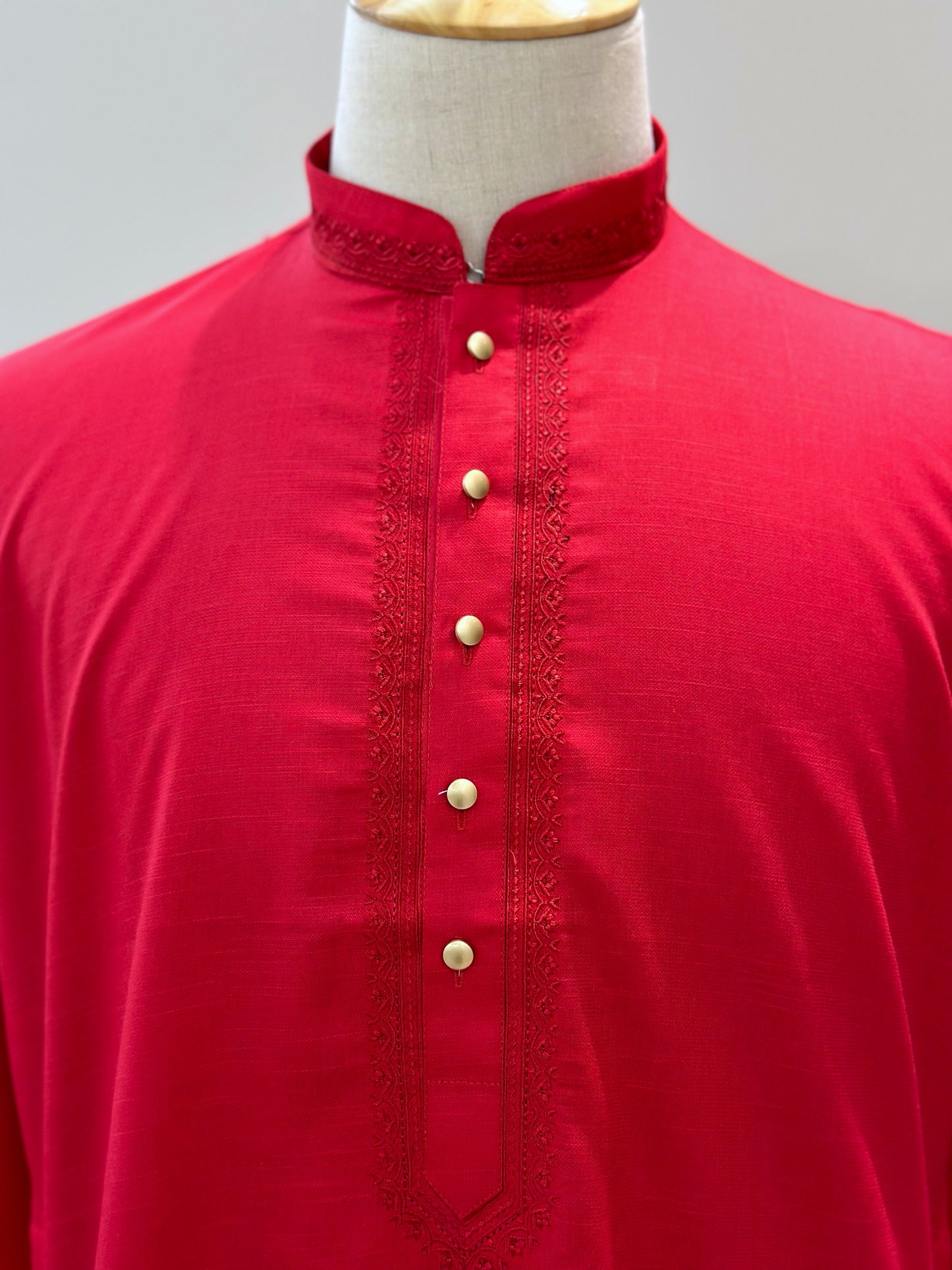 SM0924-01-03 Red Embroidery Cotton Kurta