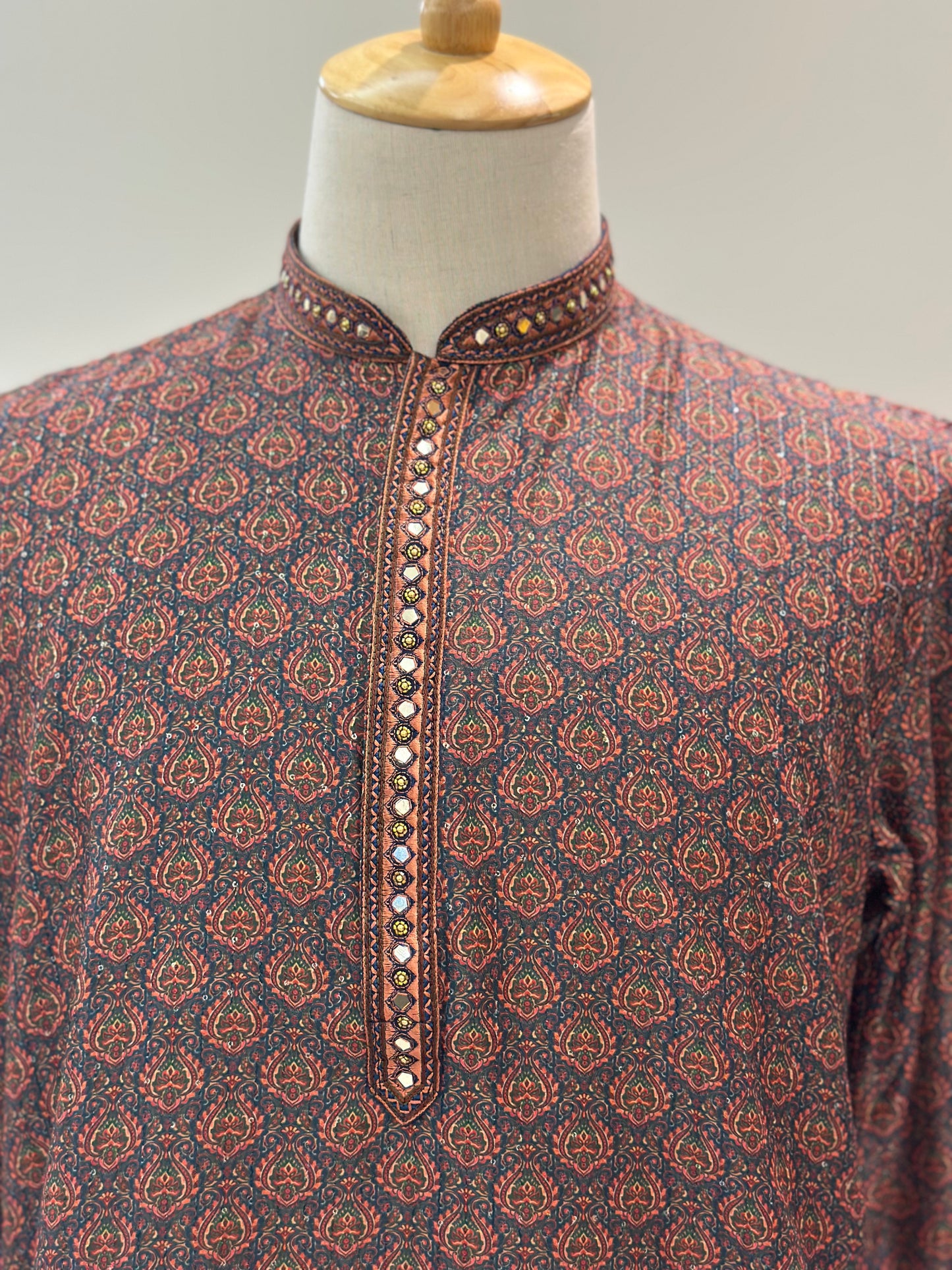 SM0325-06-03 Blue Floral Sequins & Mirror Work Soft Cotton Blend Kurta Set