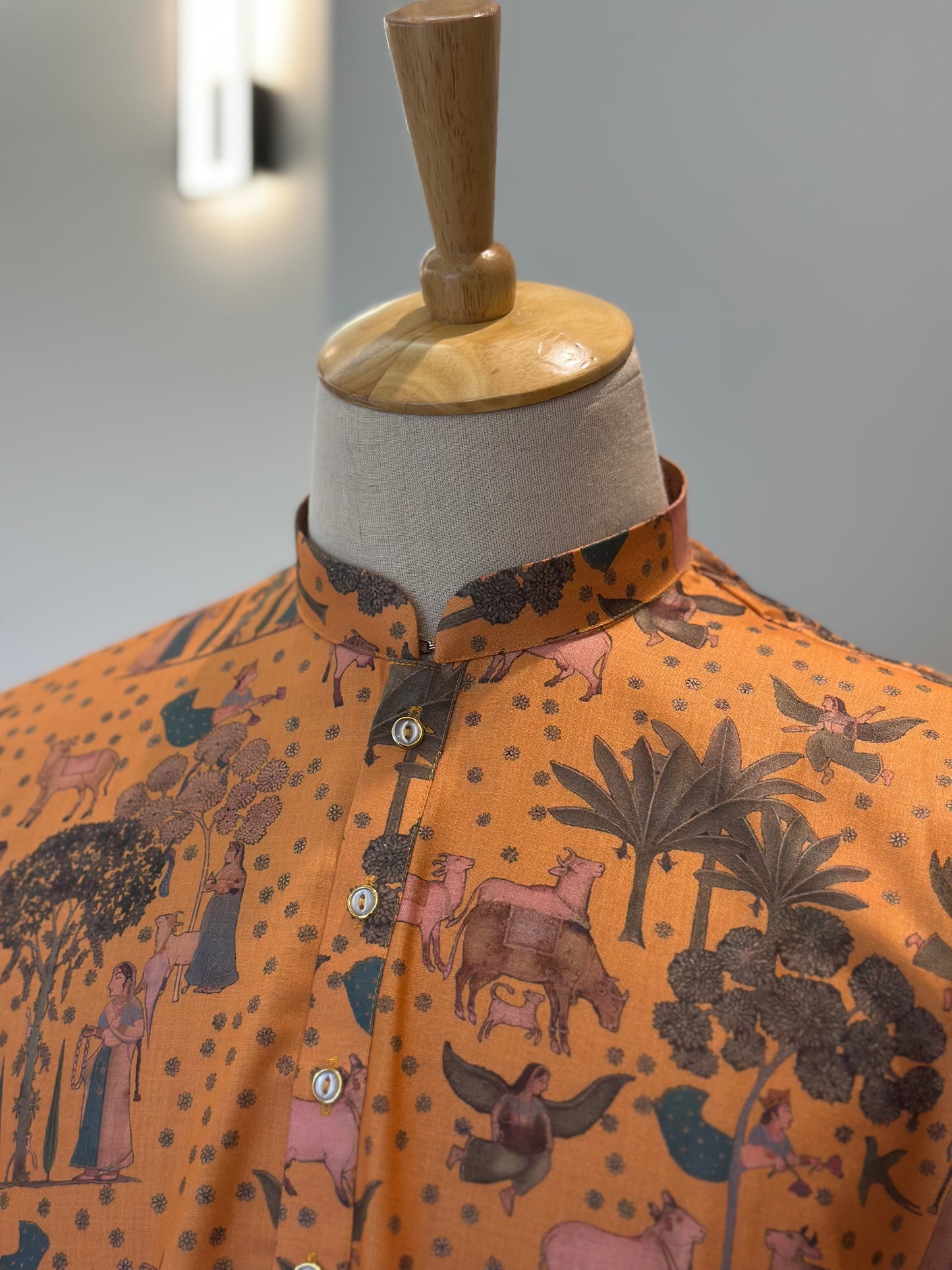 SM0625-01-07 Mustard Orange Printed Cotton Kurta