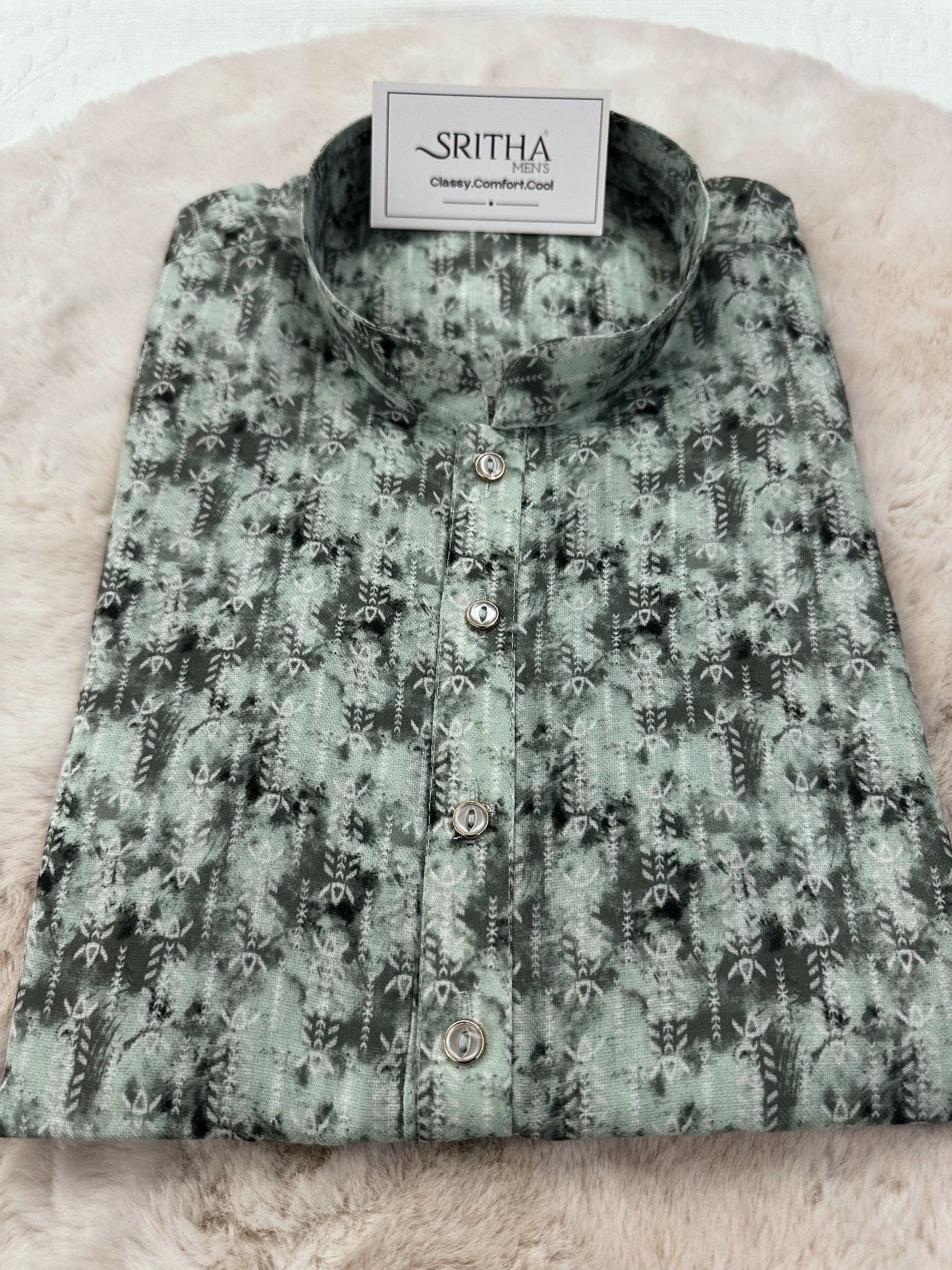 SM0624-01-10 Green & Black Cotton Blend Kurta
