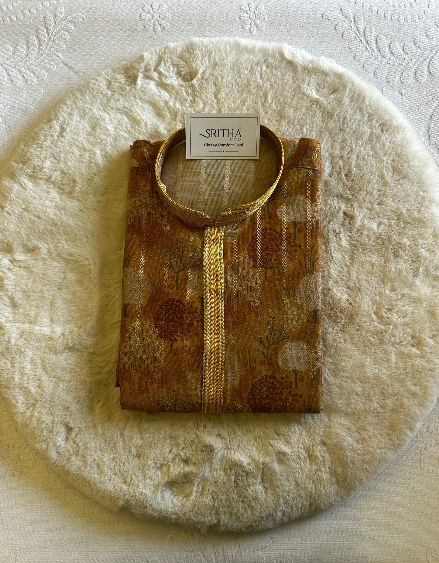 SM1224-01-04 Yellow Floral Cotton Silk Kurta