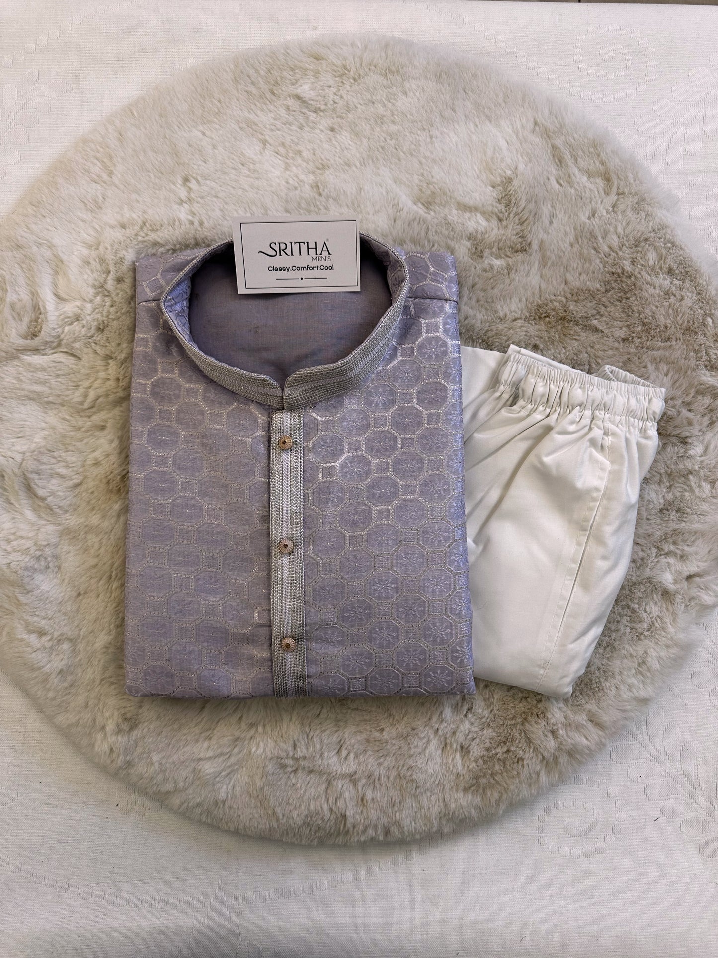 SM0225-02-12 Lavender Silk Blend Kurta with Full Cotton Lining
