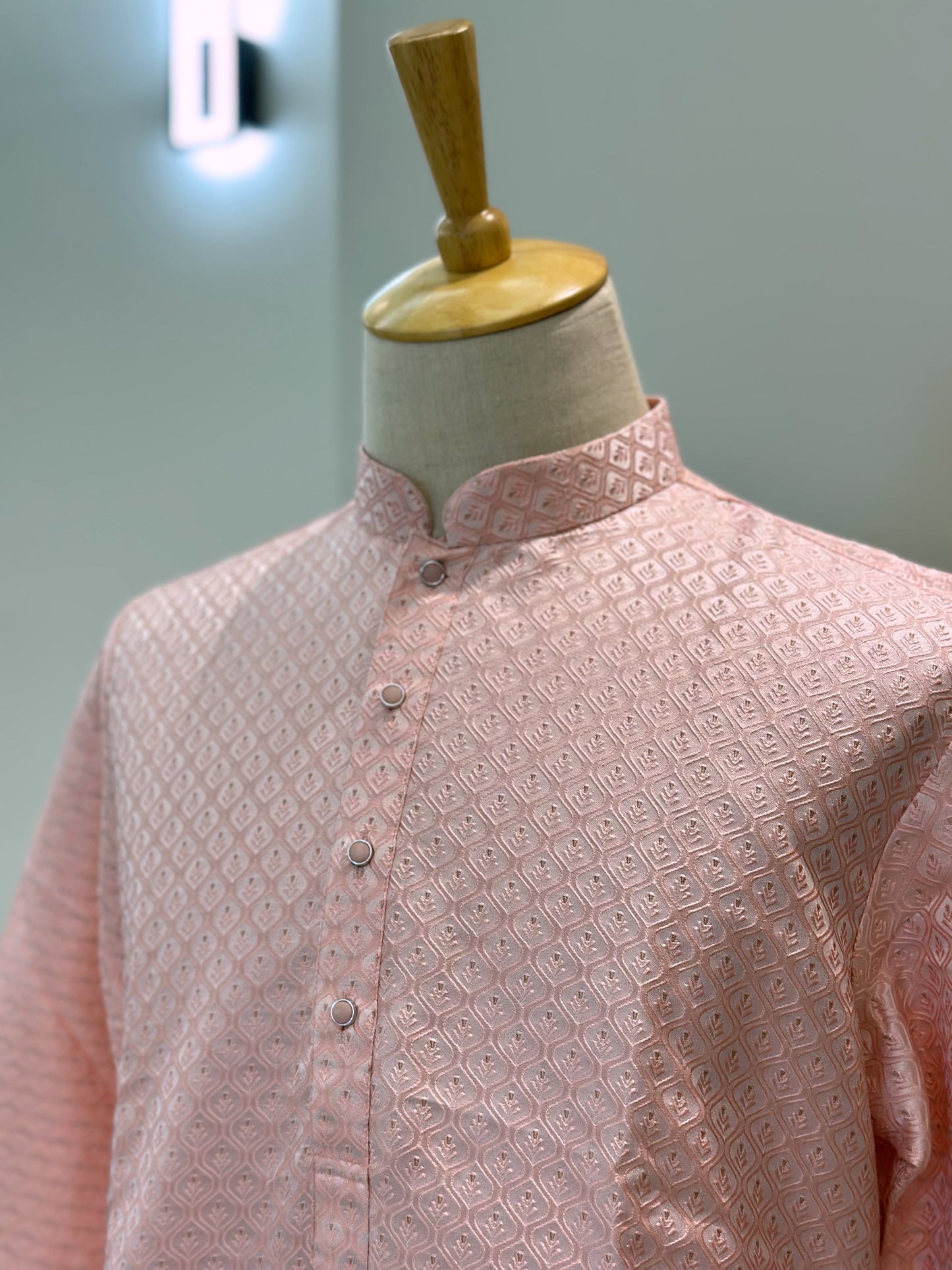 SM0425-02-01 Baby Pink Jacquard Silk Blend Kurta Set