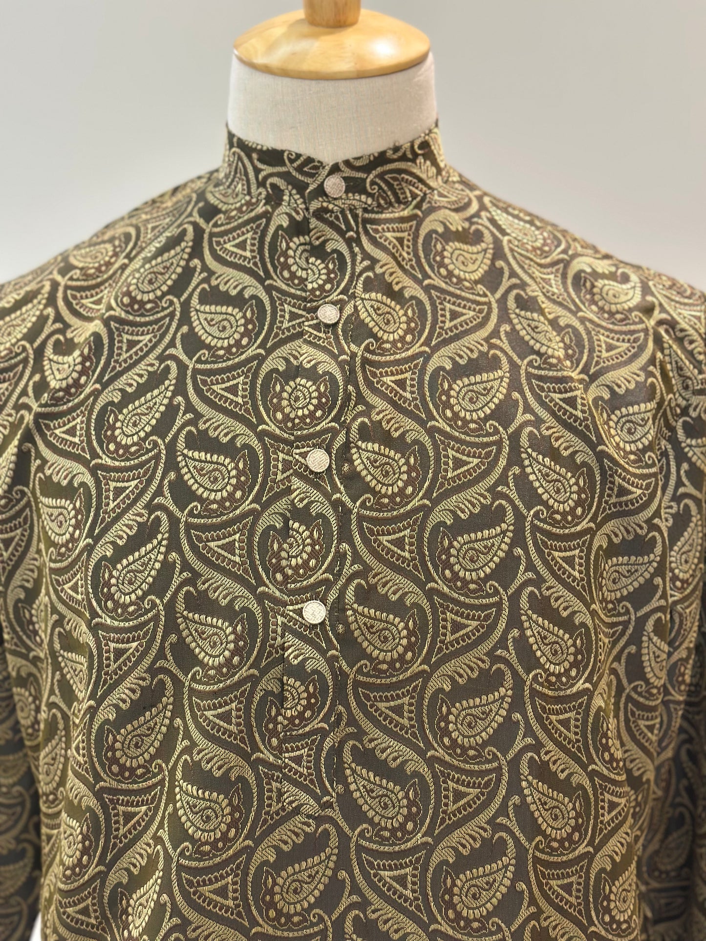 SM0225-03-02 Brown Green Cotton Silk Kurta