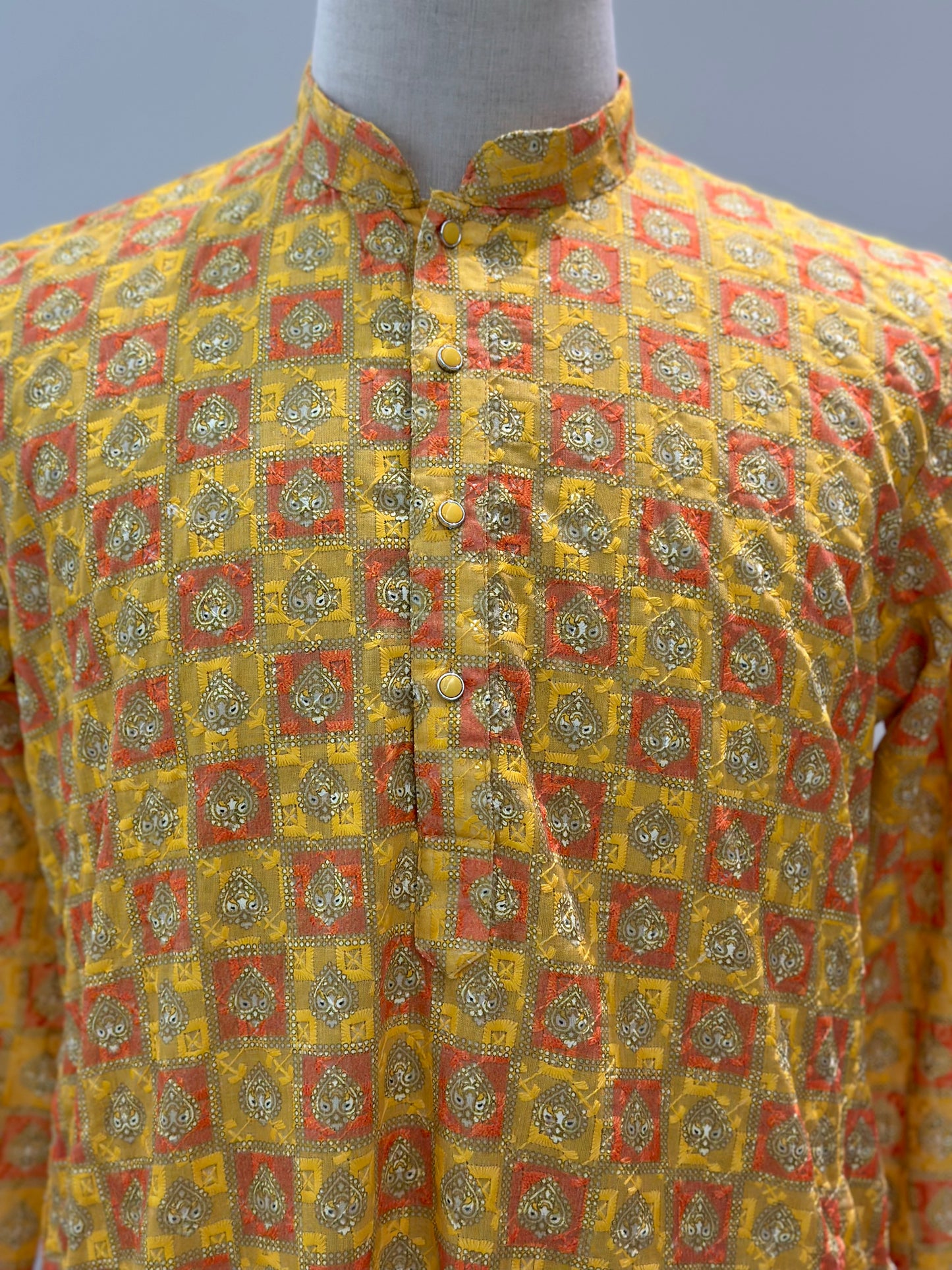 SM1024-02-01 Yellow Chikan Cotton Kurta Set