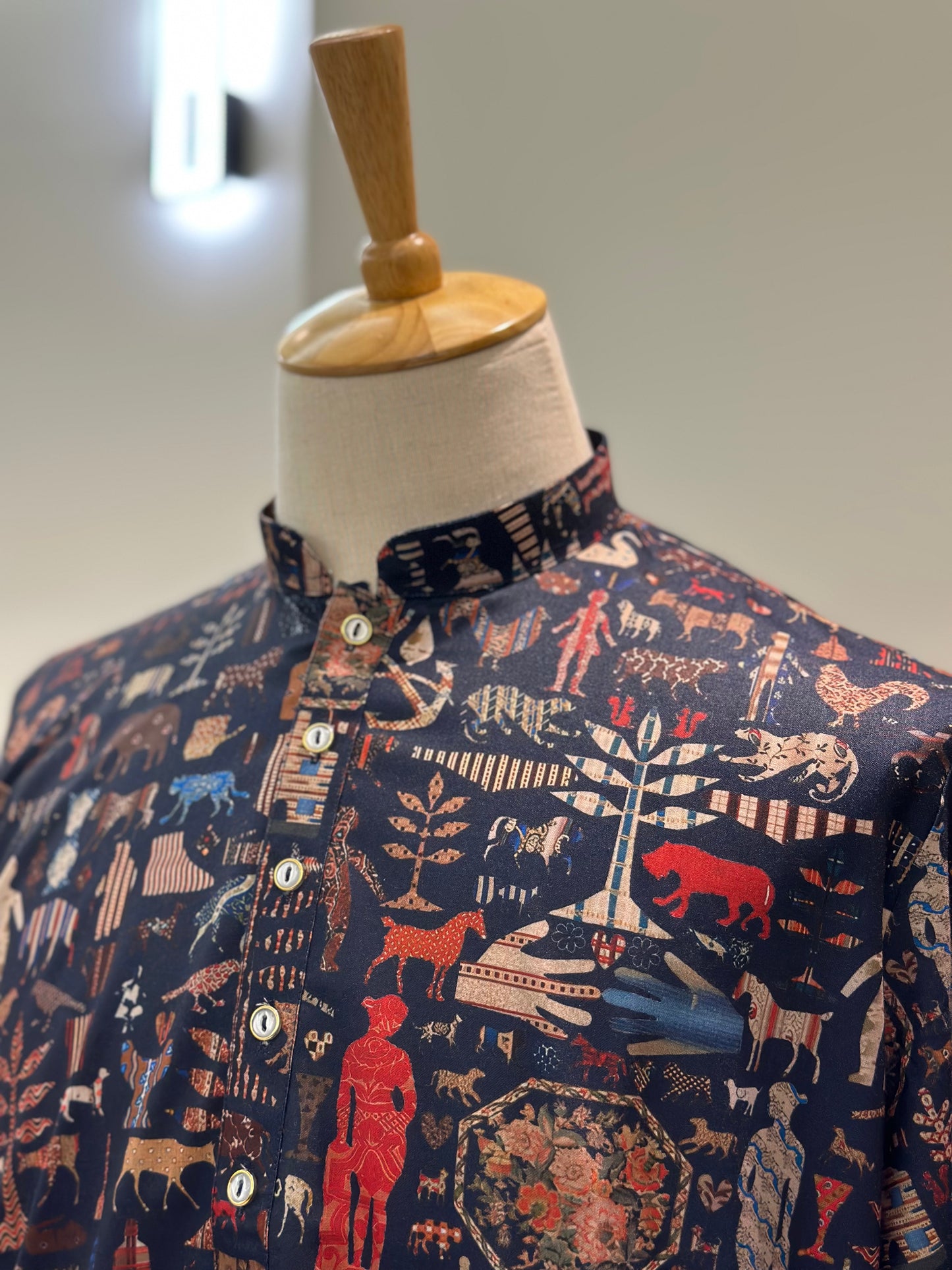 SM0325-01-02 Dark Blue Animal Print Cotton Kurta