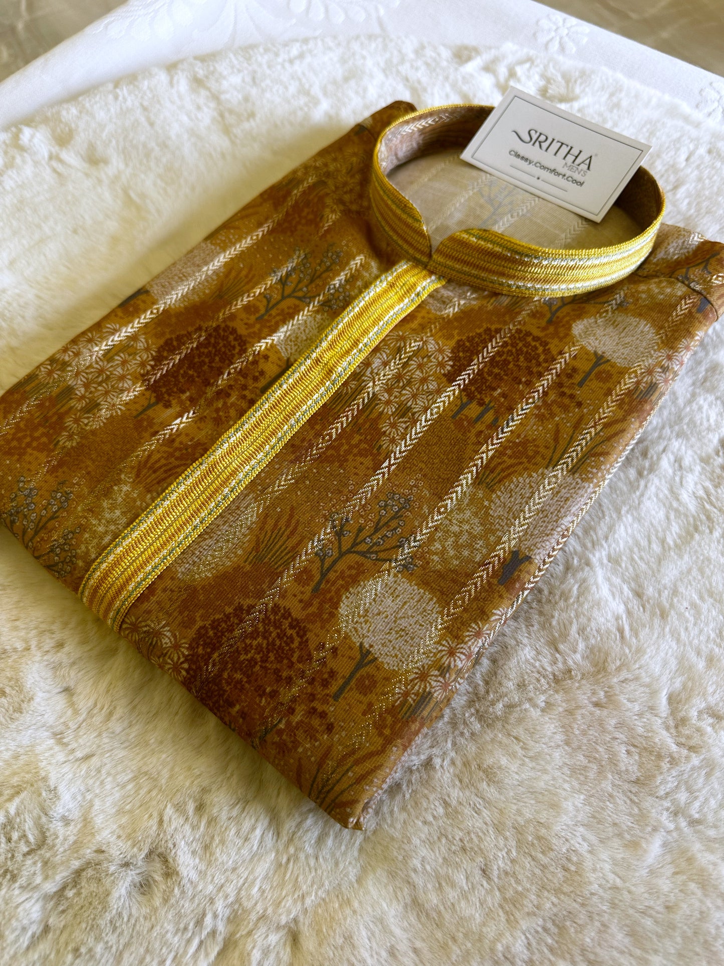 SM1224-01-04 Yellow Floral Cotton Silk Kurta