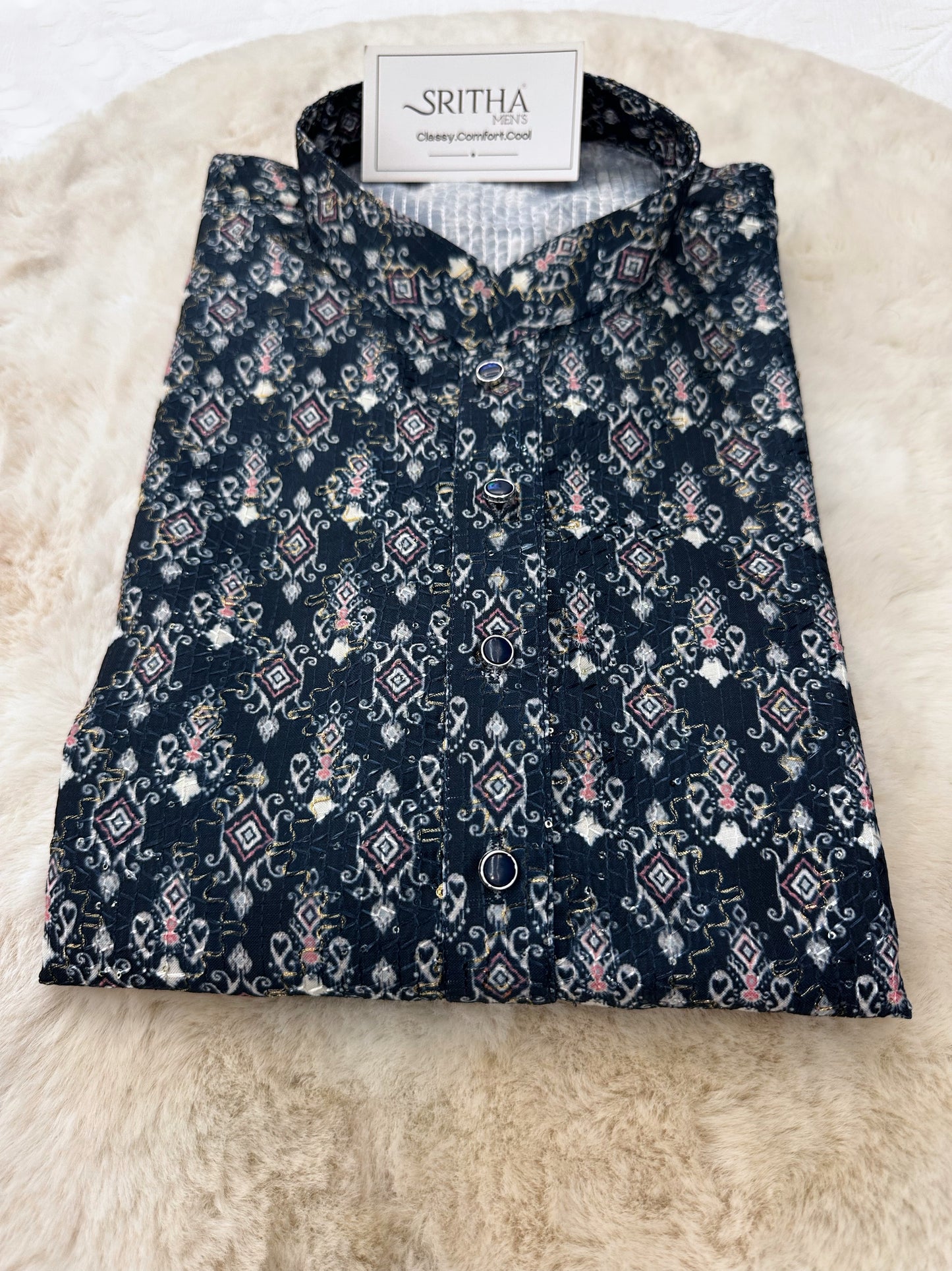 SM0525-02-13 Navy Blue Soft Cotton Kurta Set