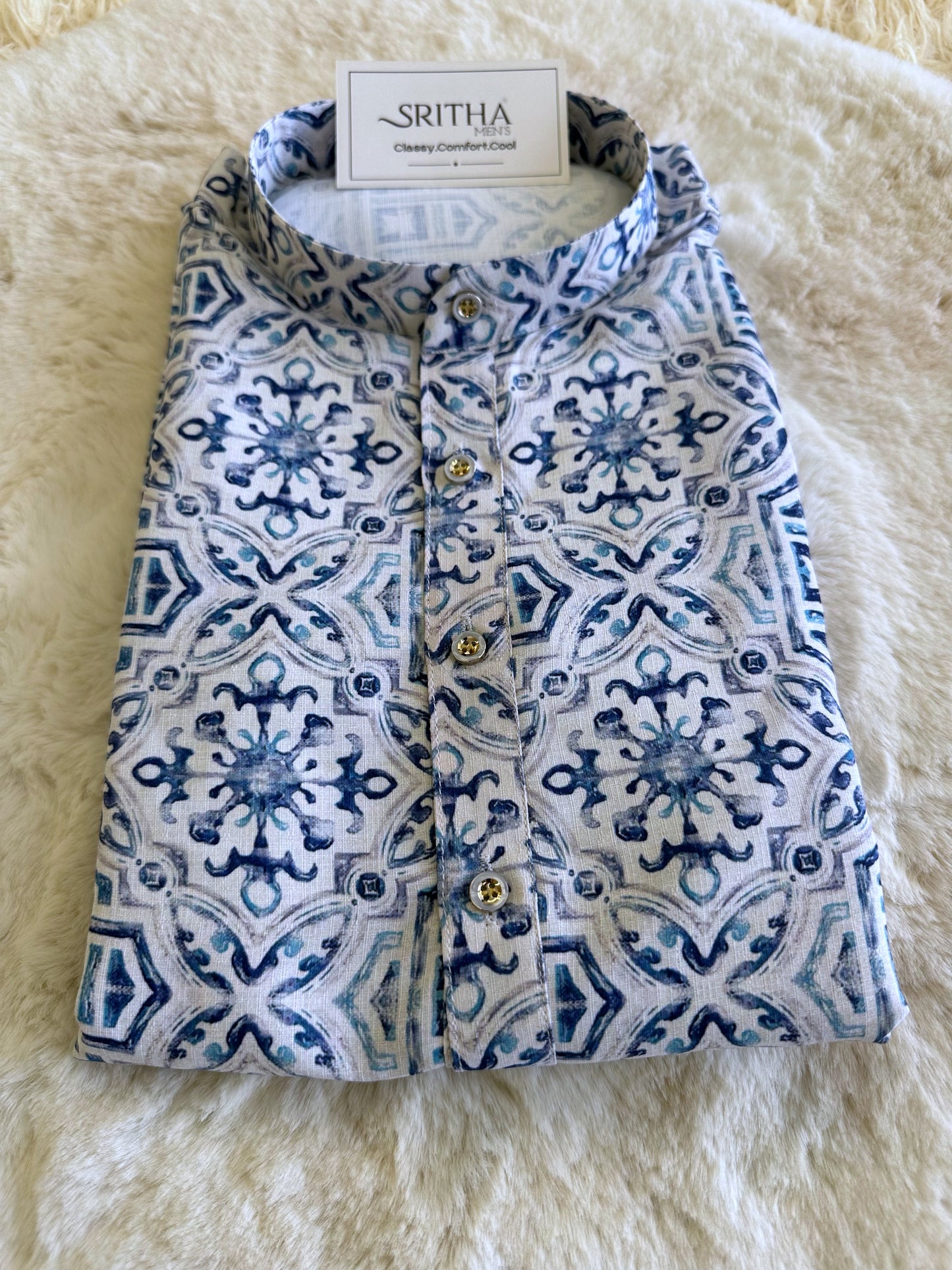 SM0625-01-10 Blue & White Viscose Kurta