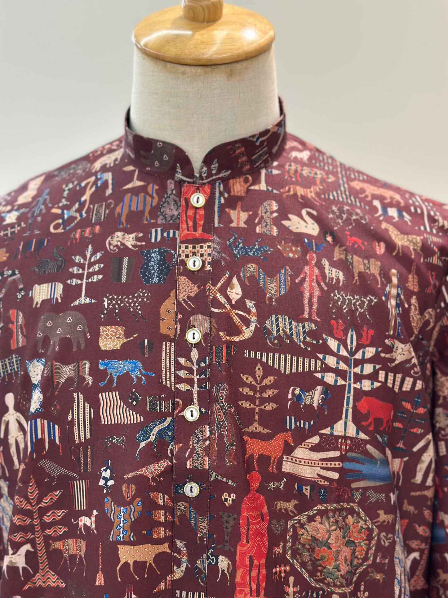 SM0325-01-03 Dark Maroon Ilustration Printed Cotton Kurta