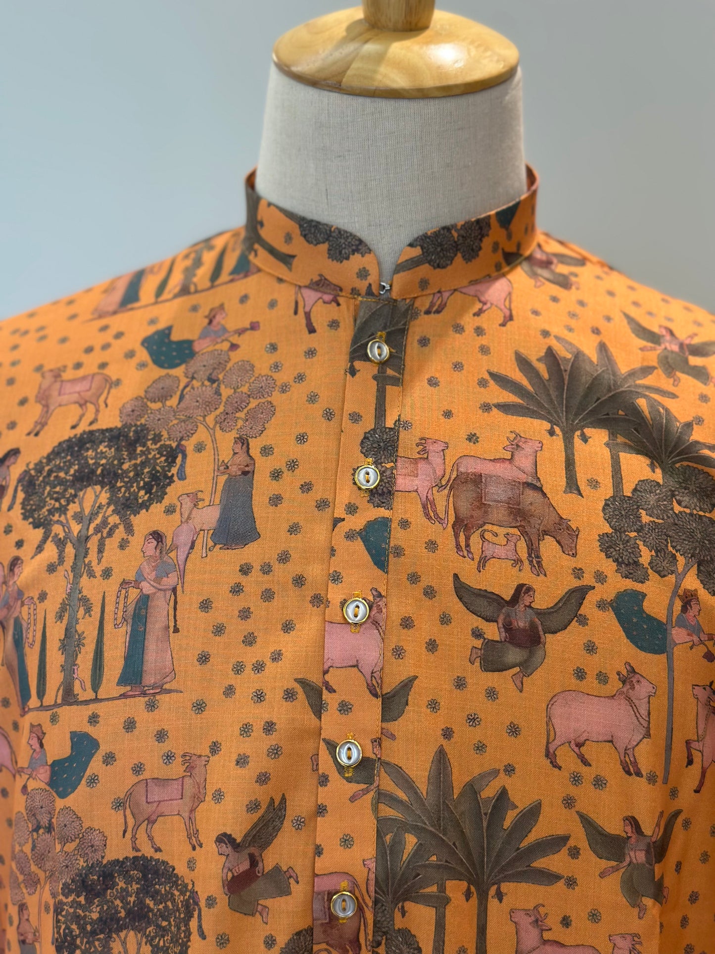SM0625-01-07 Mustard Orange Printed Cotton Kurta