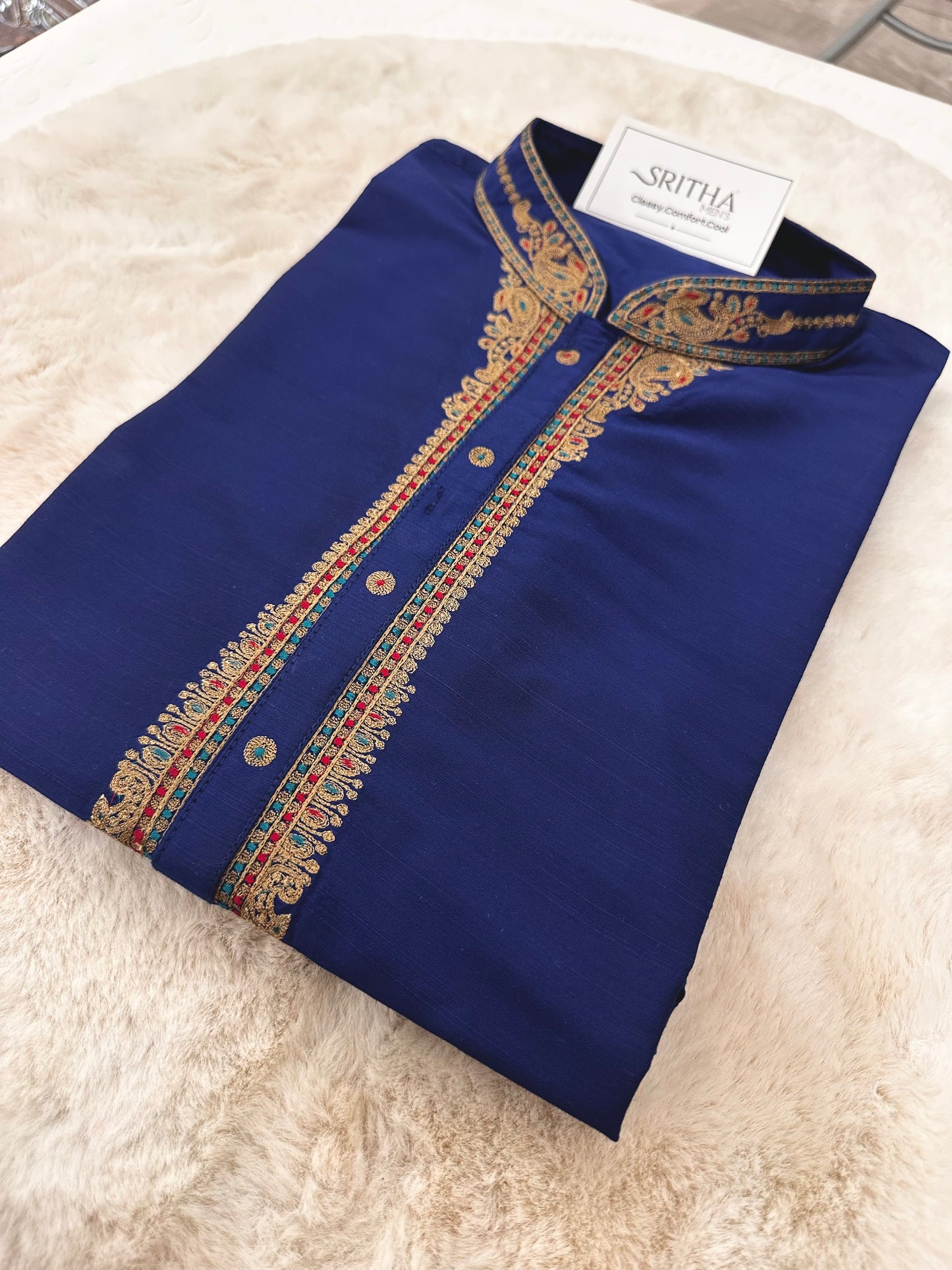 SM0625-06-0 Dark Blue Soft Cotton Silk Blend Kurta Set