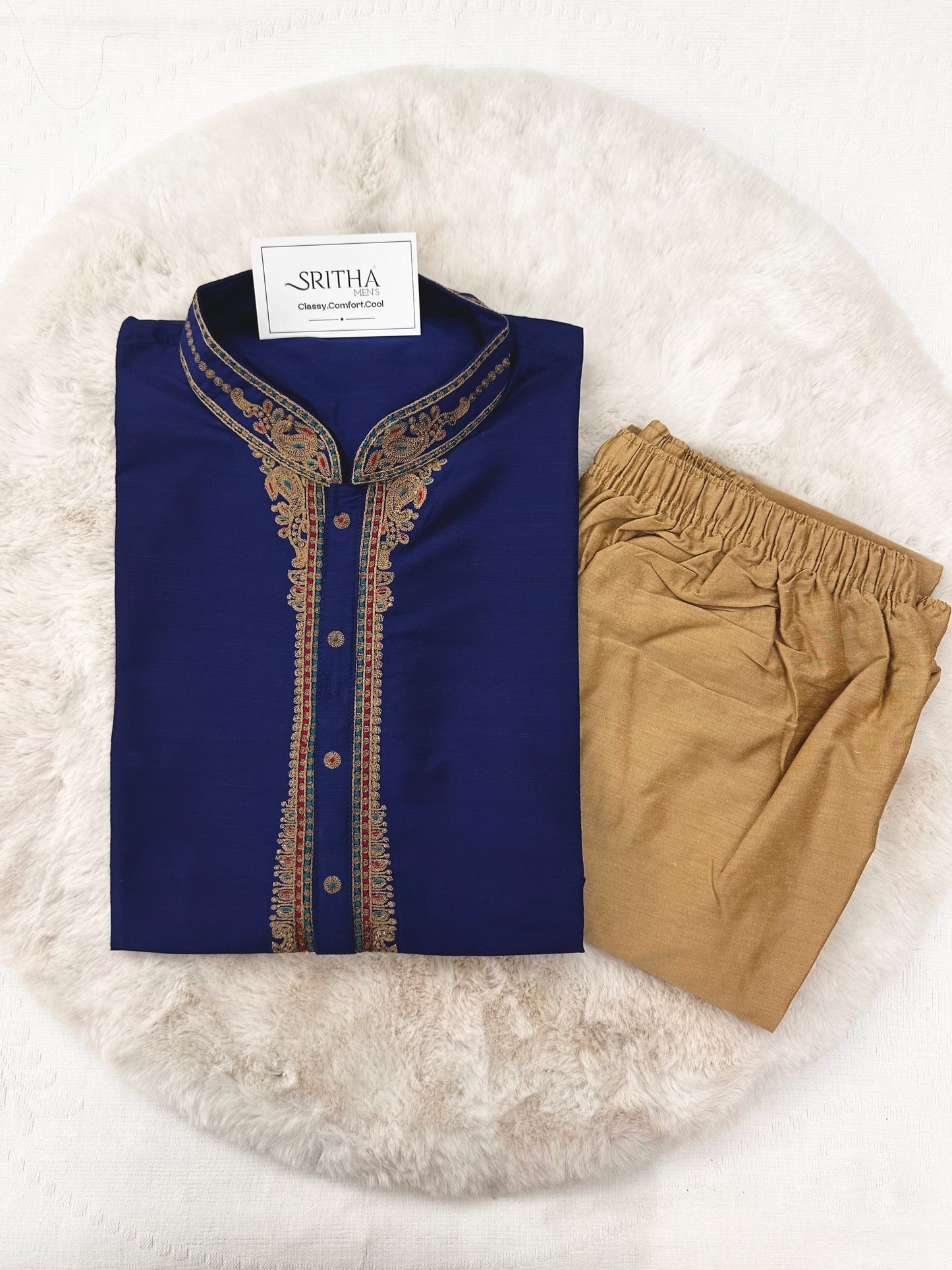 SM0625-06-0 Dark Blue Soft Cotton Silk Blend Kurta Set