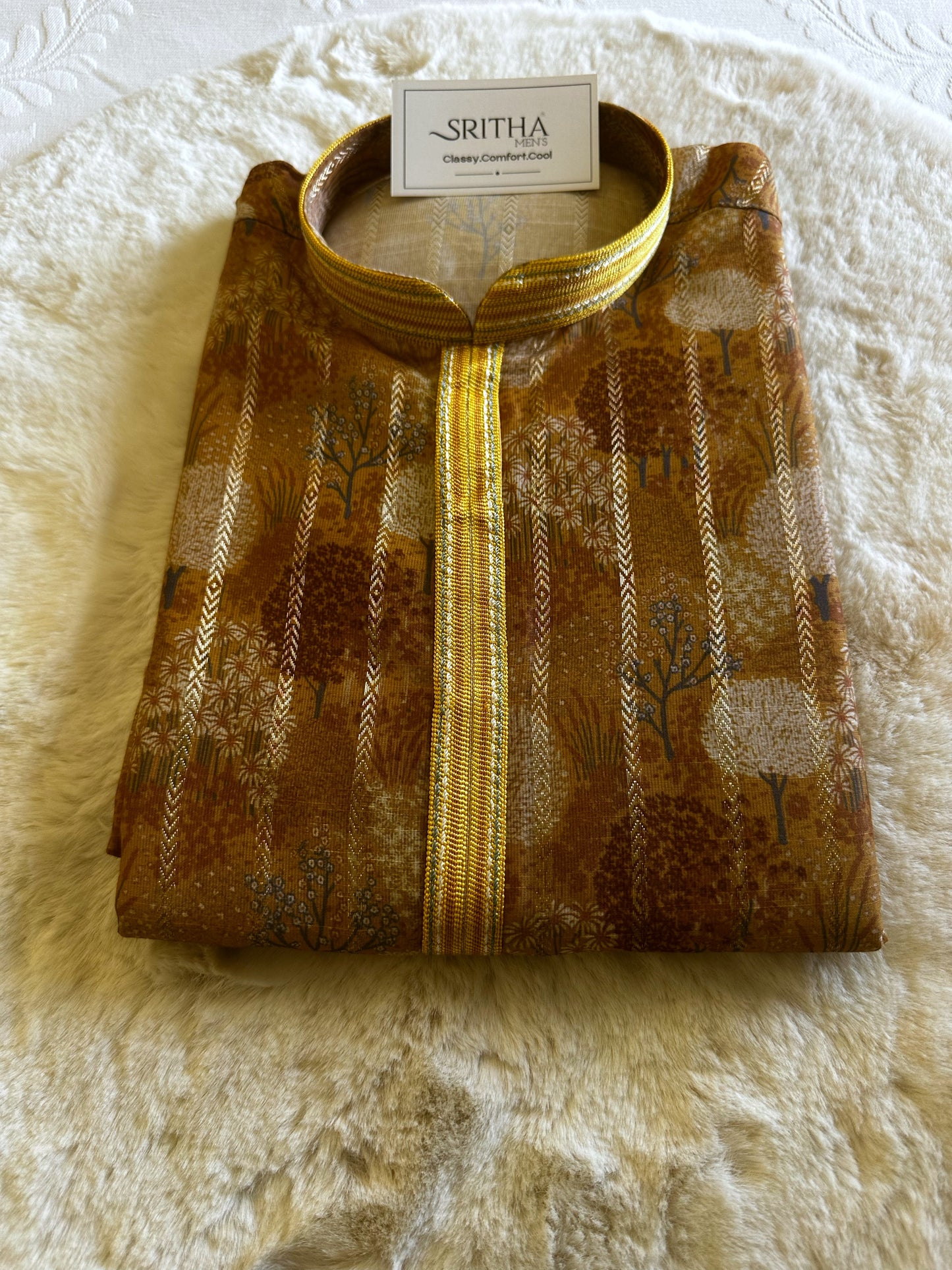 SM1224-01-04 Yellow Floral Cotton Silk Kurta