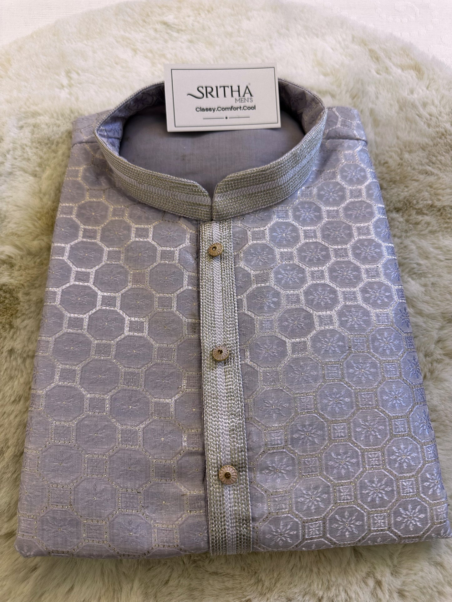 SM0225-02-12 Lavender Silk Blend Kurta with Full Cotton Lining