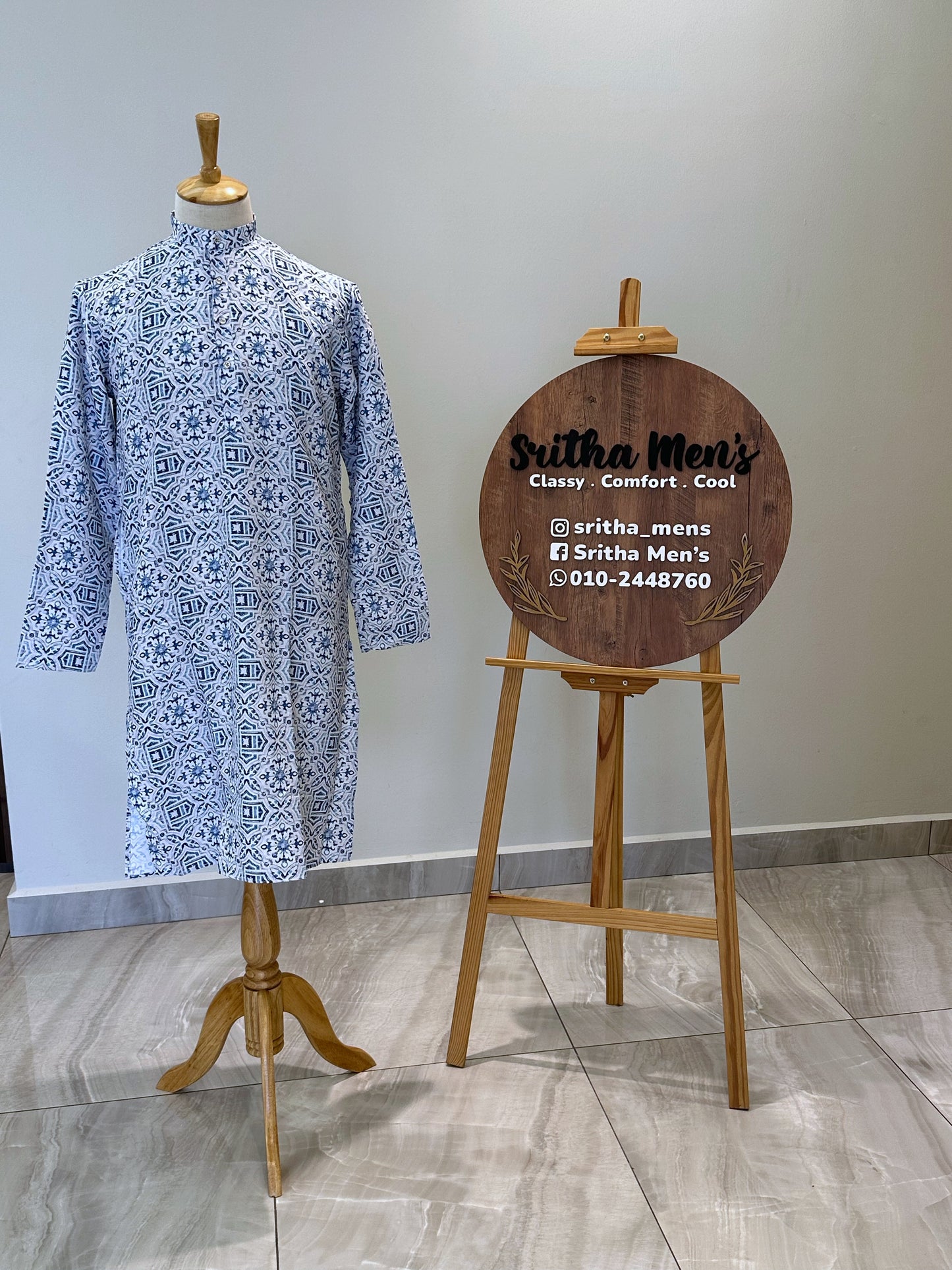 SM0625-01-10 Blue & White Viscose Kurta