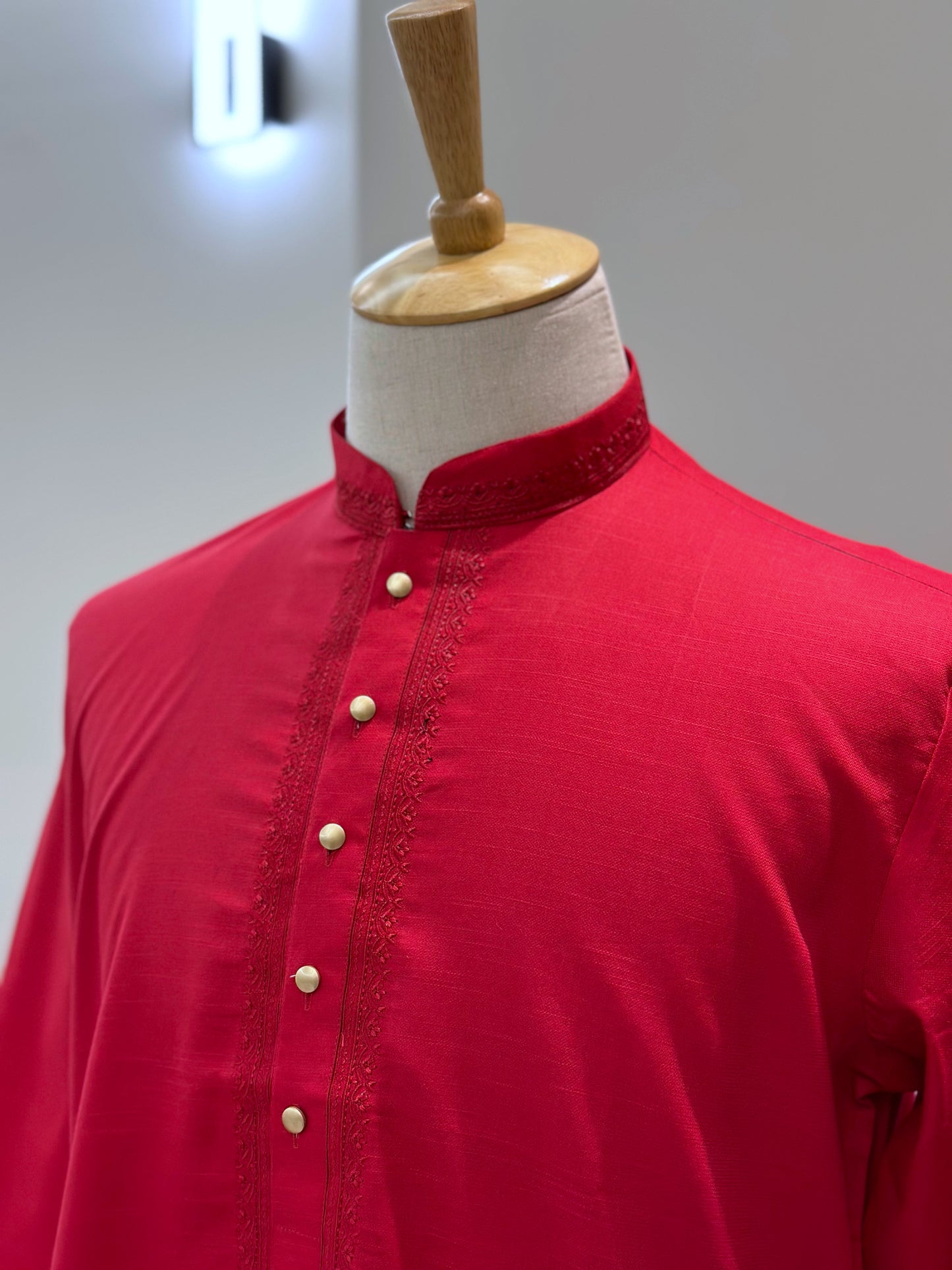 SM0924-01-03 Red Embroidery Cotton Kurta