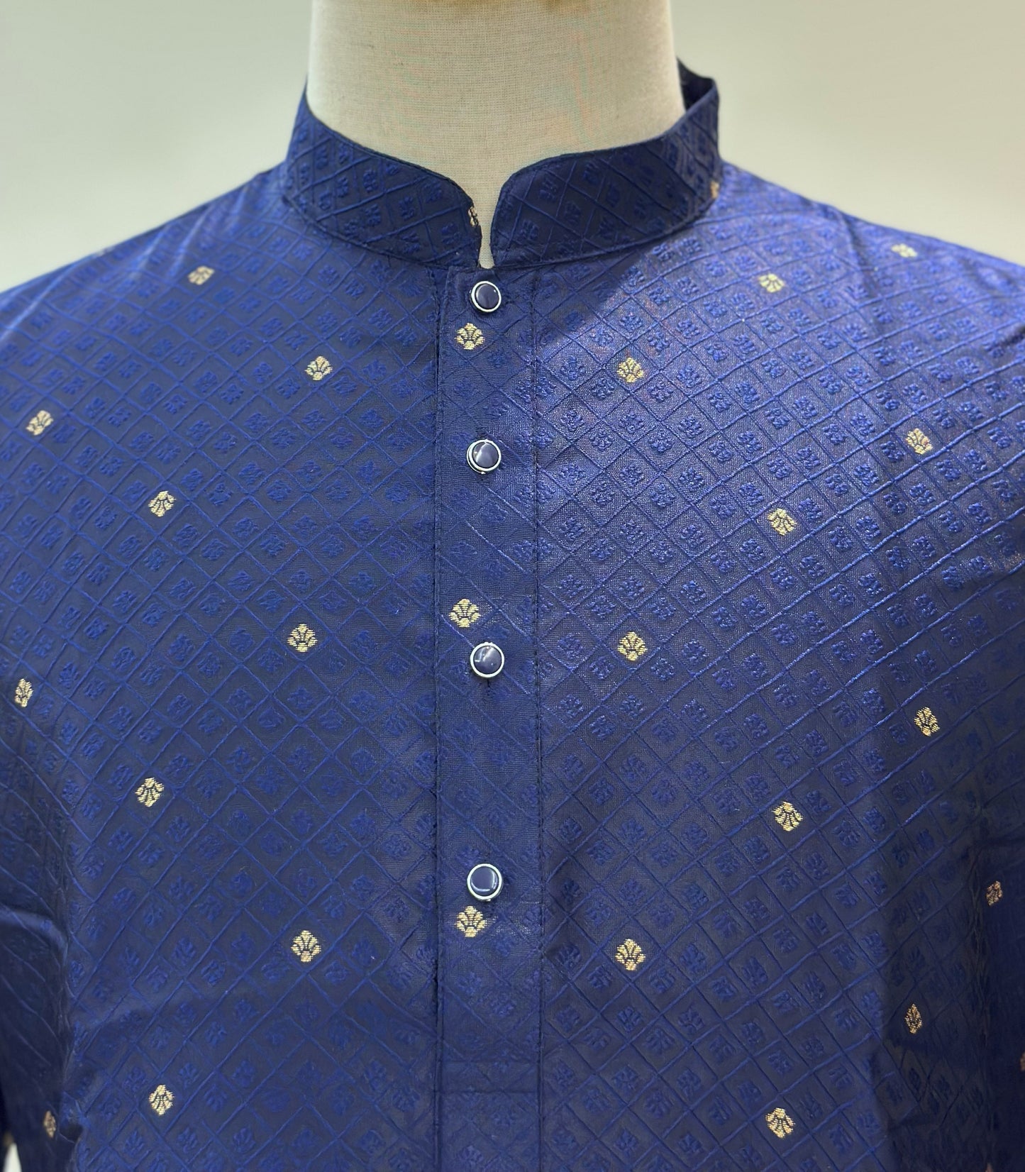 SM0525-02-15 Royal Blue & Gold Silk Blend Kurta Set