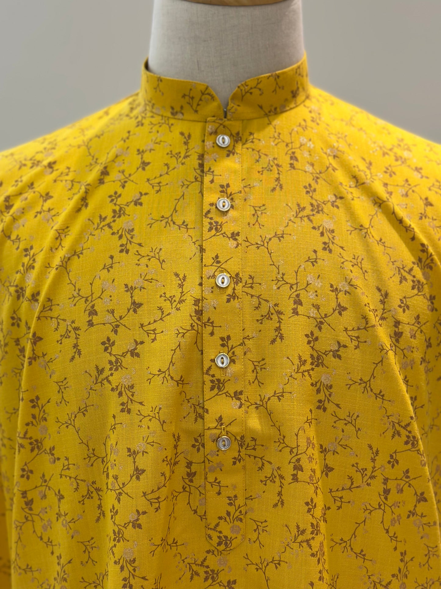 SM0624-01-11 Yellow Floral Solid Cotton Kurta