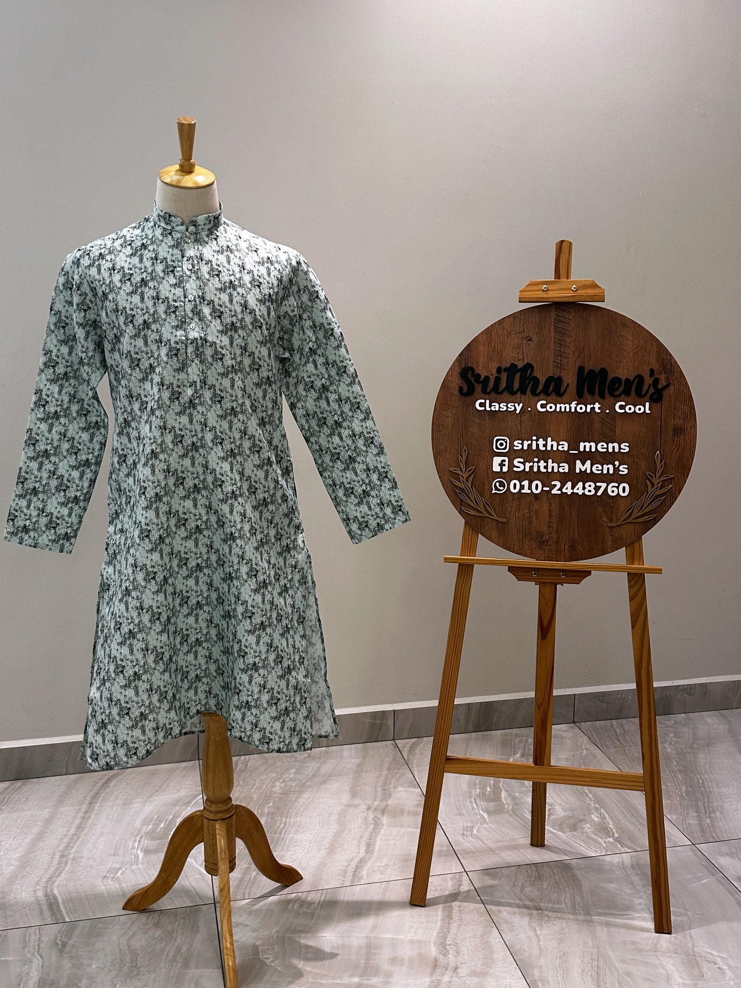 SM0624-01-10 Green & Black Cotton Blend Kurta